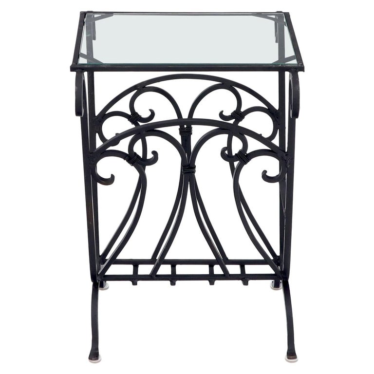 Large Wrought Iron Stand End, Iron Side Table With Glass Top