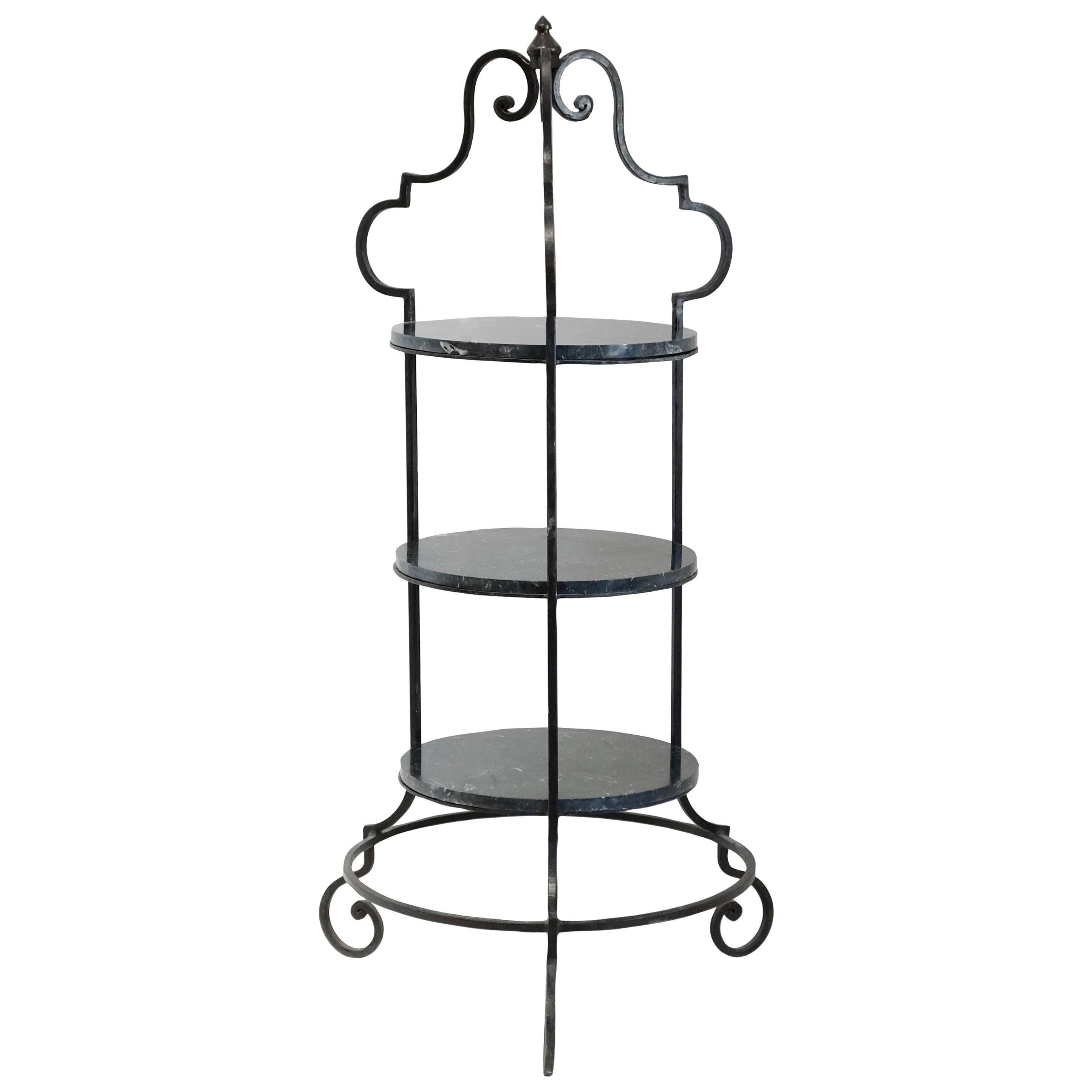 Large Wrought Iron Marble Pâtisserie Stand Ornate Floor Standing French Outdoor For Sale