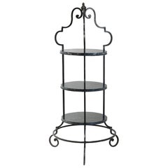 Vintage Large Wrought Iron Marble Pâtisserie Stand Ornate Floor Standing French Outdoor