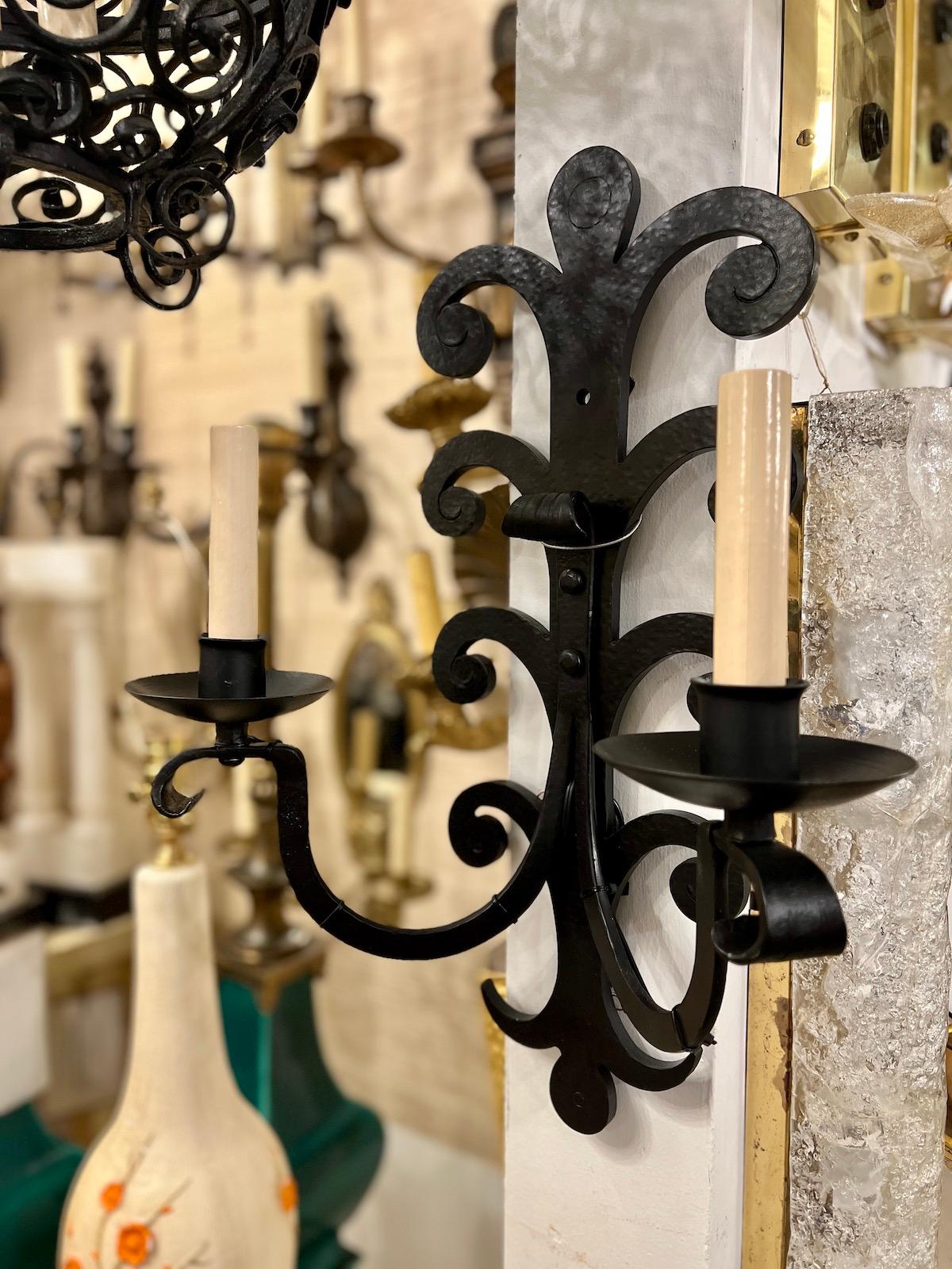 Early 20th Century Large Wrought Iron Sconces For Sale