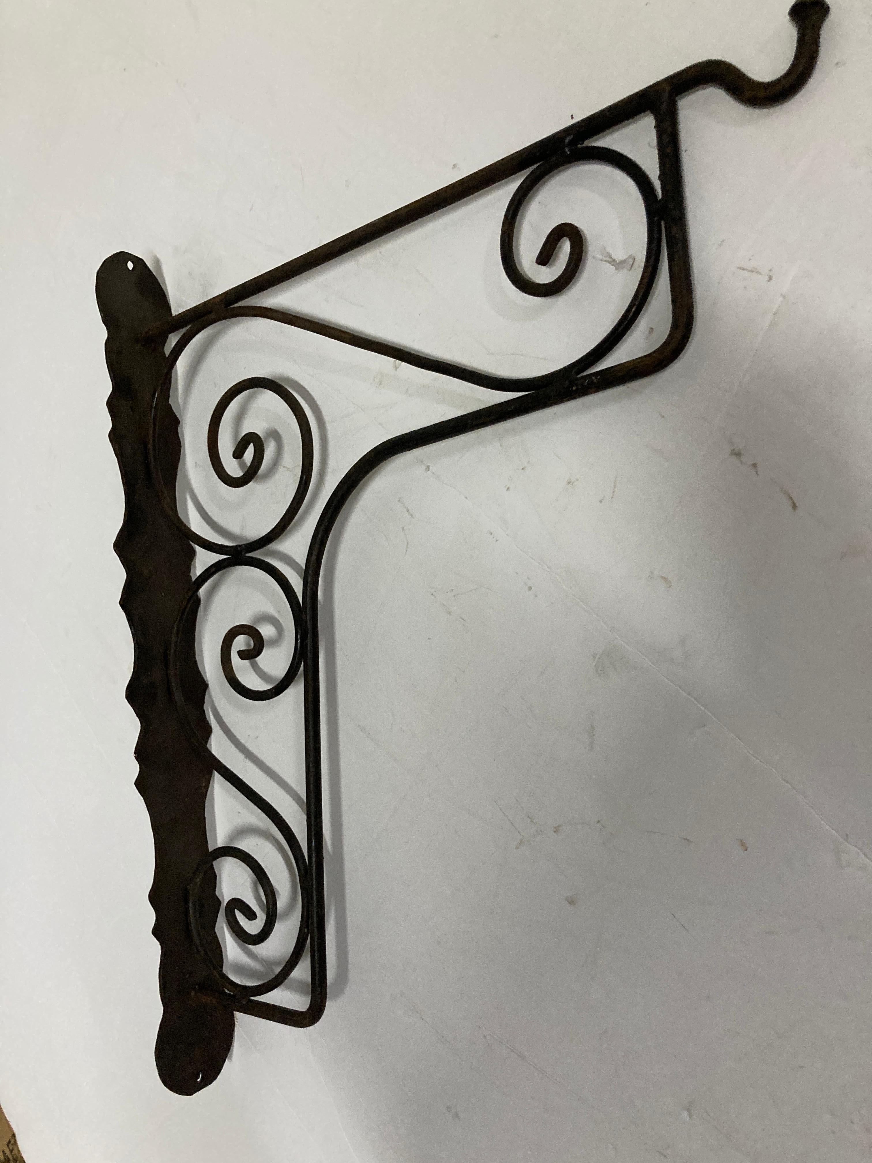 Moorish Large Wrought Iron Scrolling Wall Mounted Bracket for Lanterns or Signs For Sale