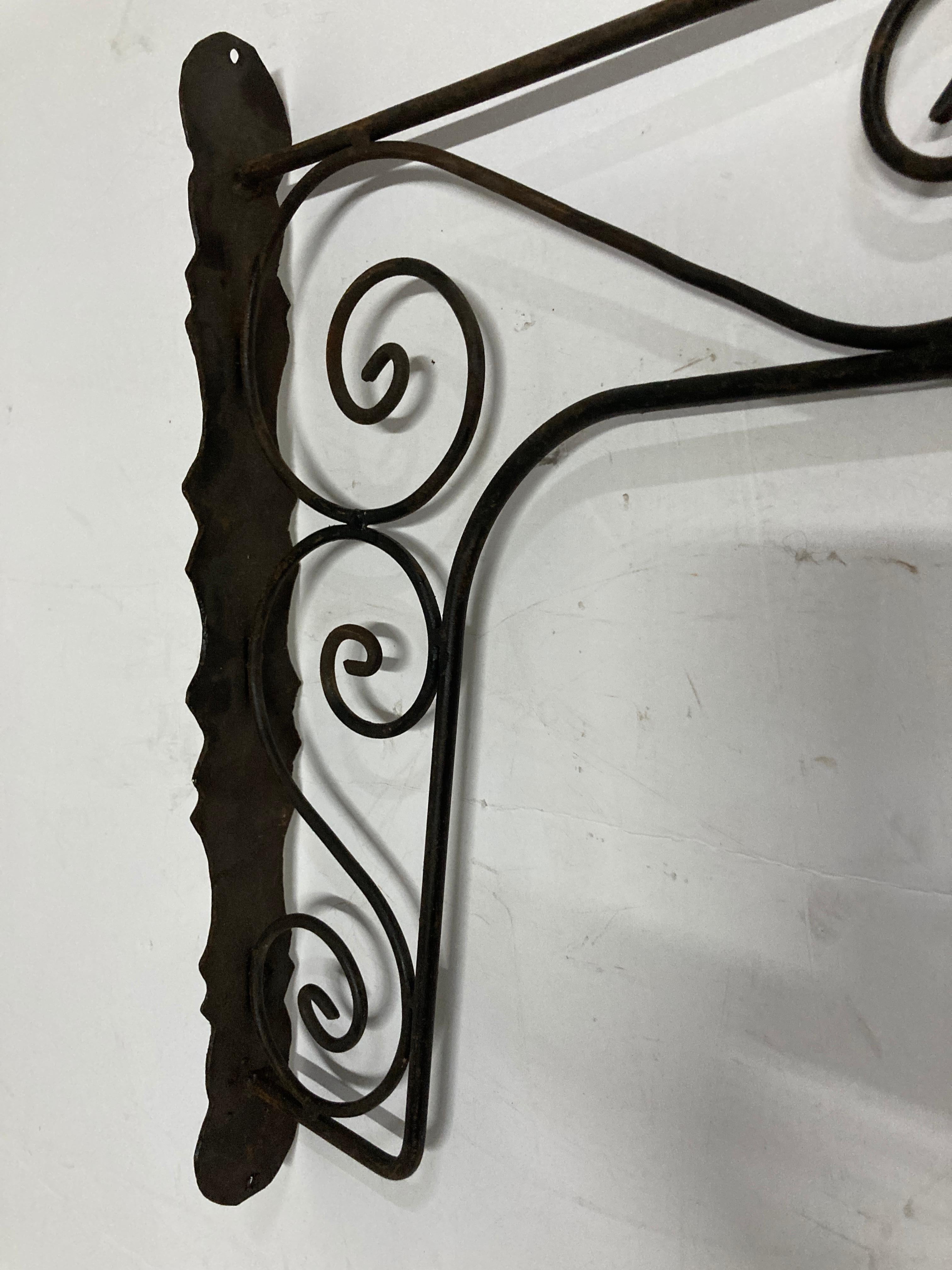 Moroccan Large Wrought Iron Scrolling Wall Mounted Bracket for Lanterns or Signs For Sale