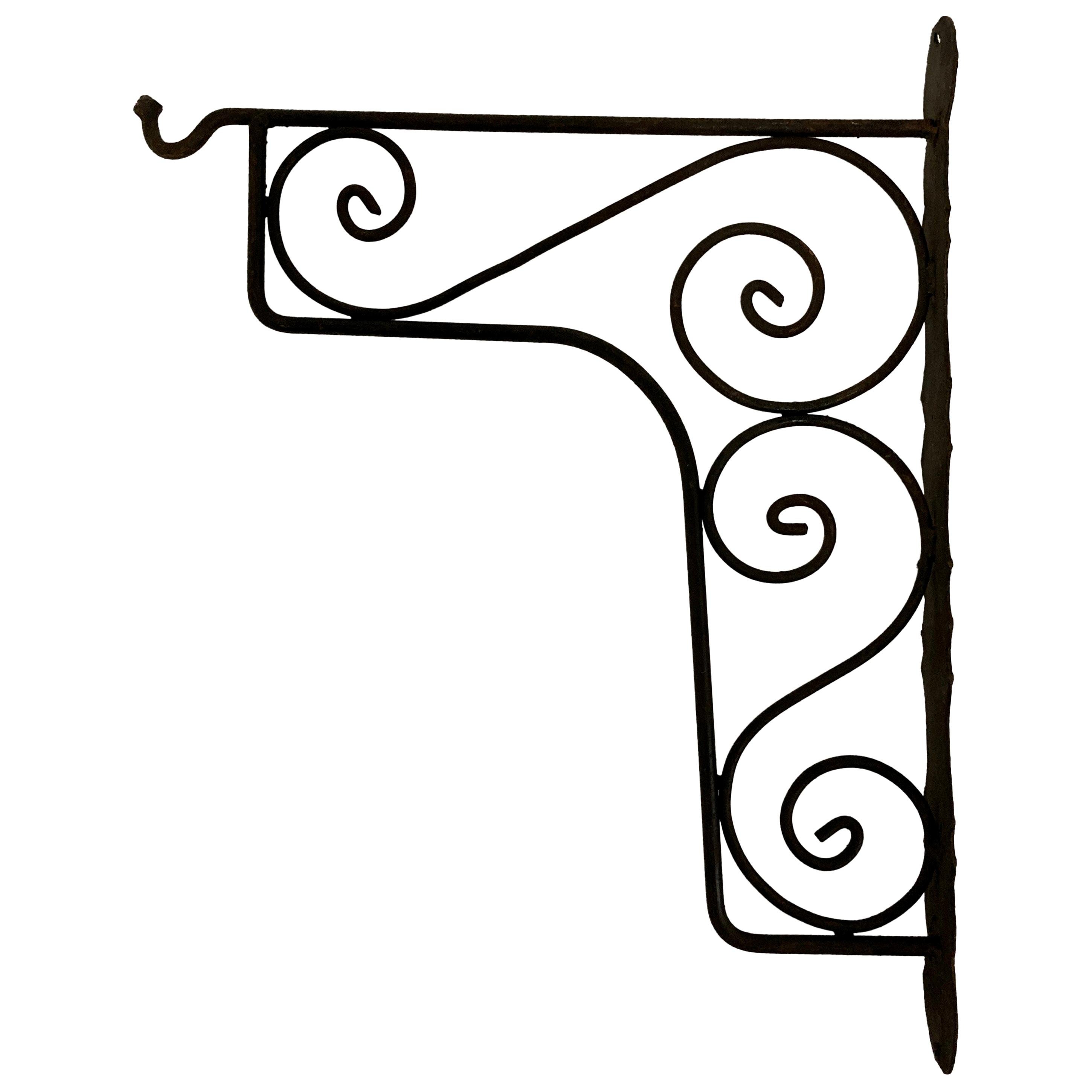Large Wrought Iron Scrolling Wall Mounted Bracket for Lanterns or Signs For Sale