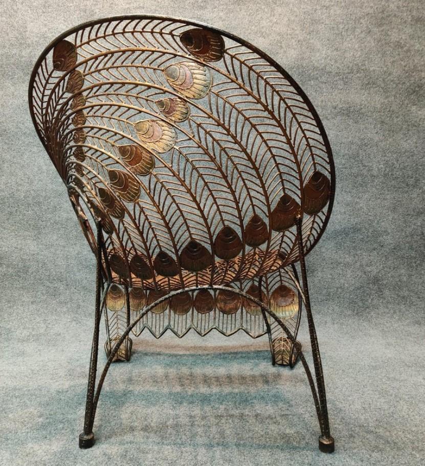 Mid-Century Modern Large Wrought Iron Sculptural Peacock Chair Brutalist Mid-Century Inspired For Sale