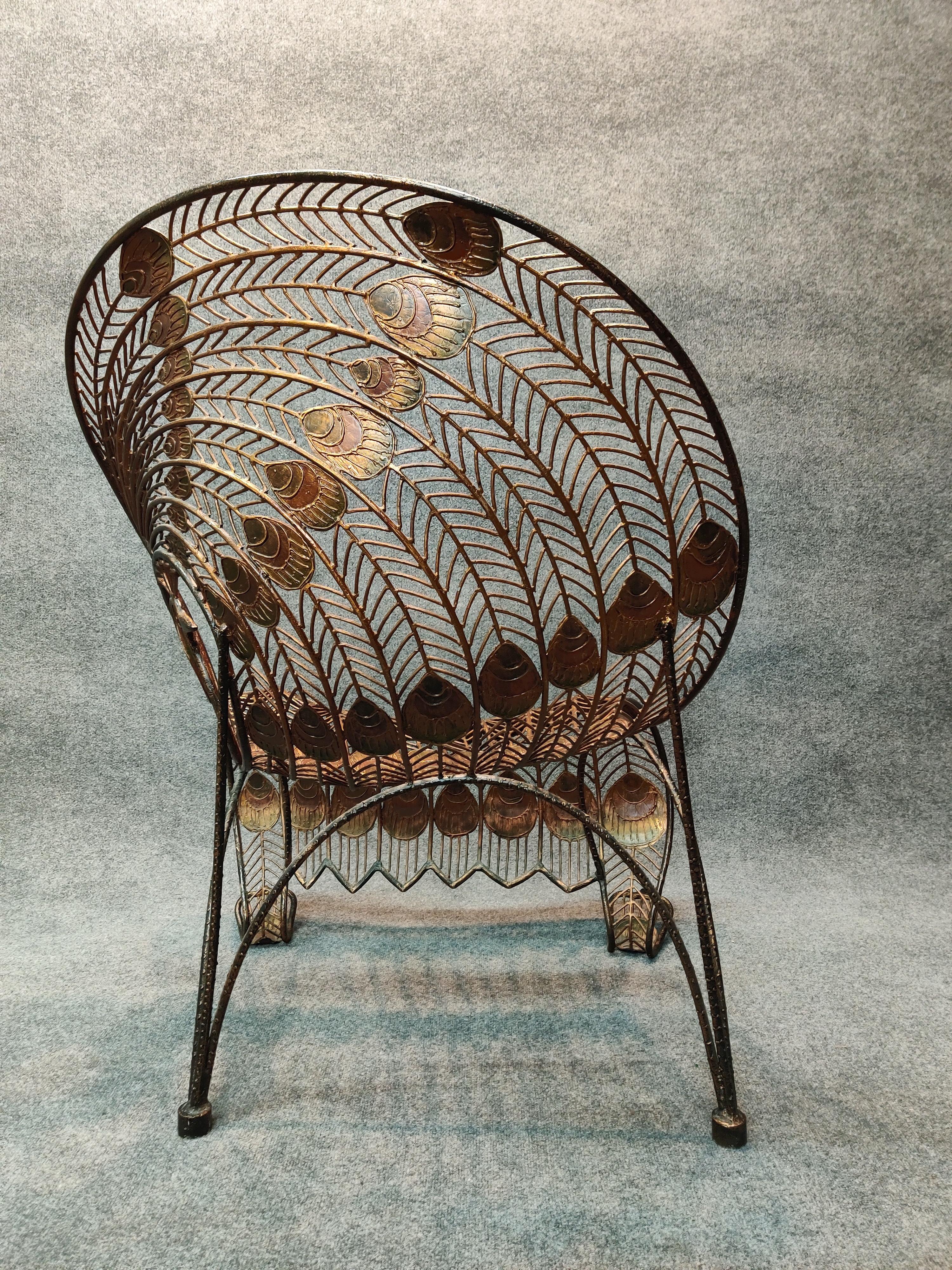 Mid-Century Modern Large Wrought Iron Sculptural Peacock Chair Brutalist Mid-Century Inspired 