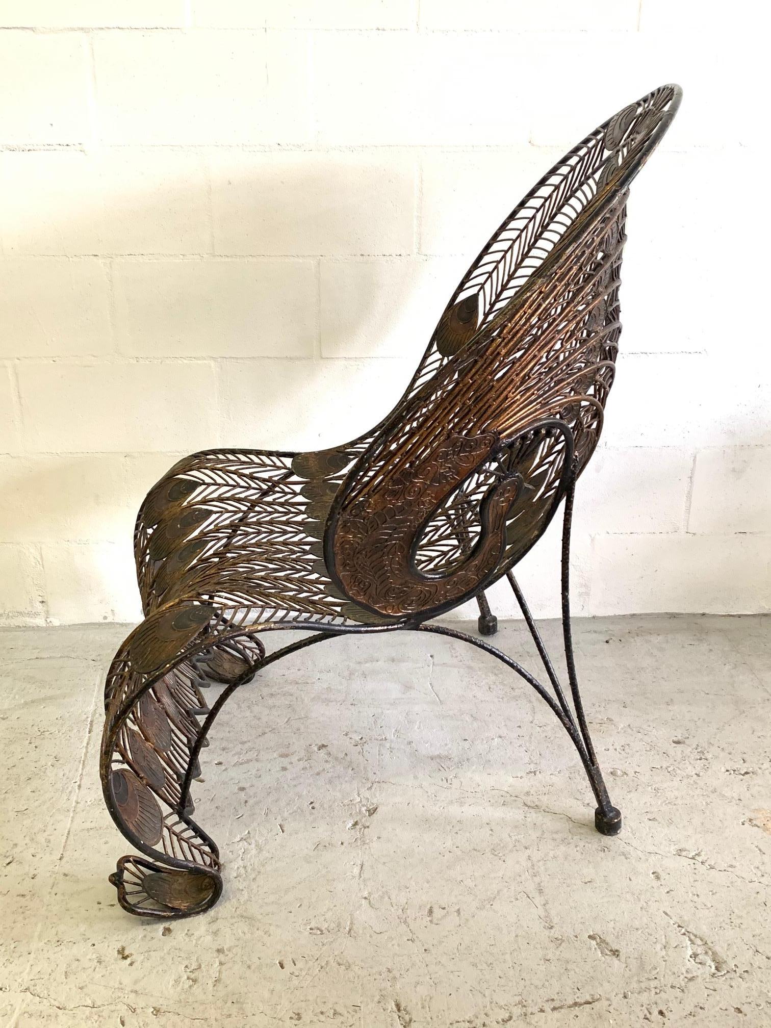 Large Wrought Iron Sculptural Peacock Chair In Good Condition In Jacksonville, FL