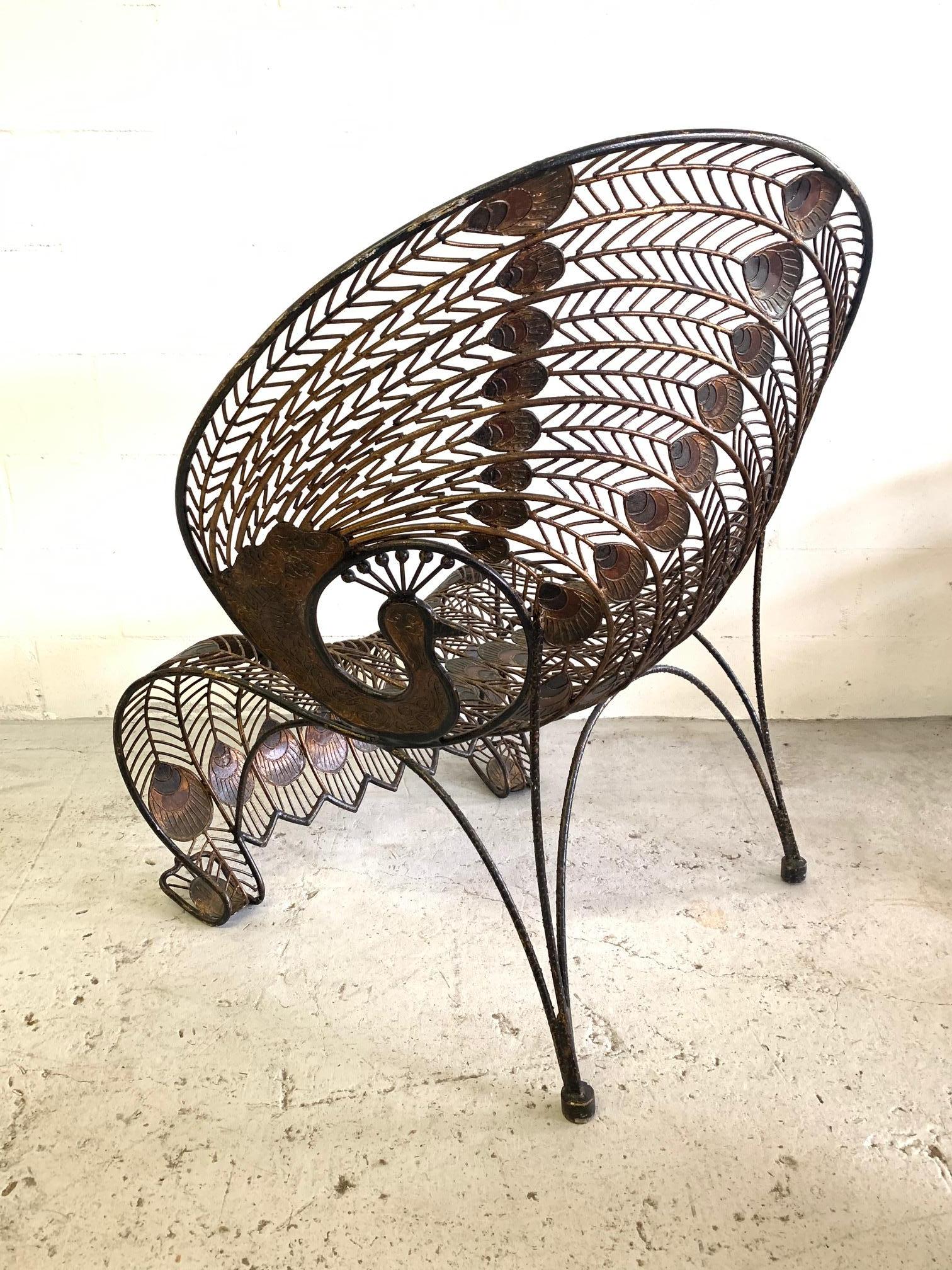Late 20th Century Large Wrought Iron Sculptural Peacock Chair