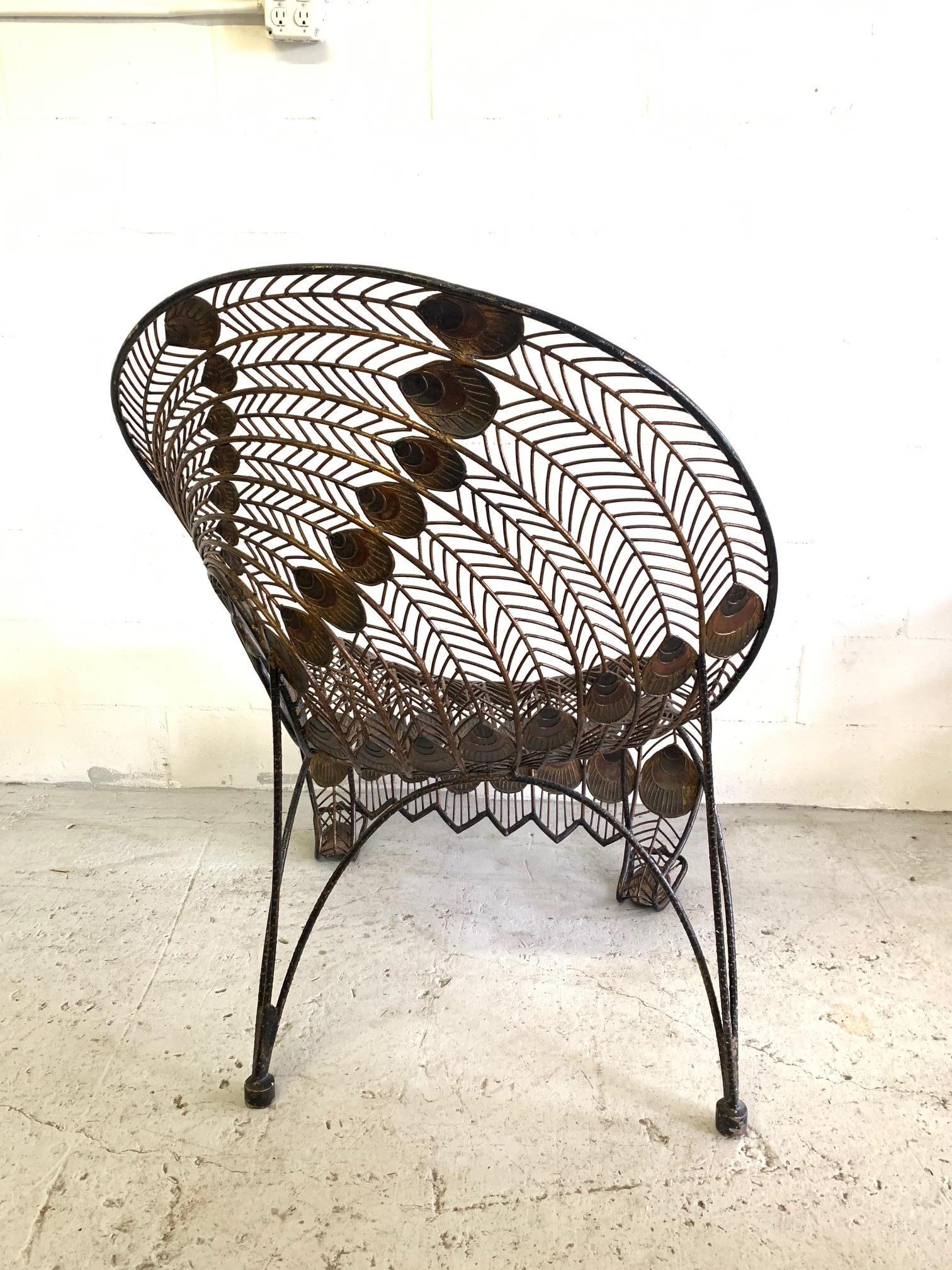 Large Wrought Iron Sculptural Peacock Chair 1