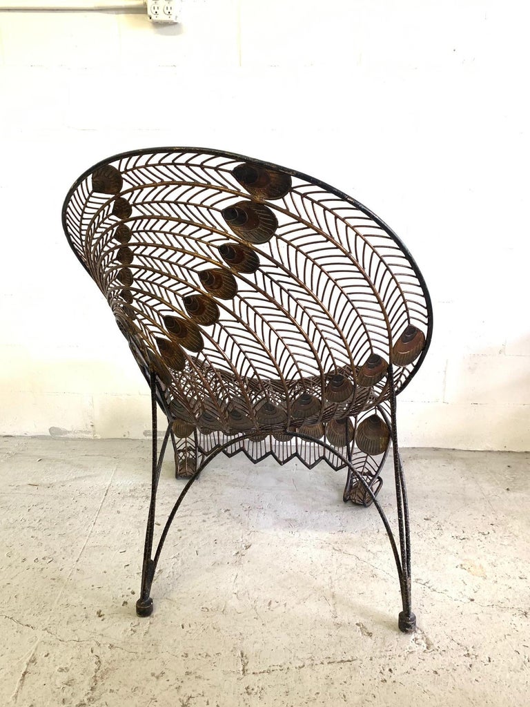 Large Wrought Iron Sculptural Peacock Chair at 1stDibs