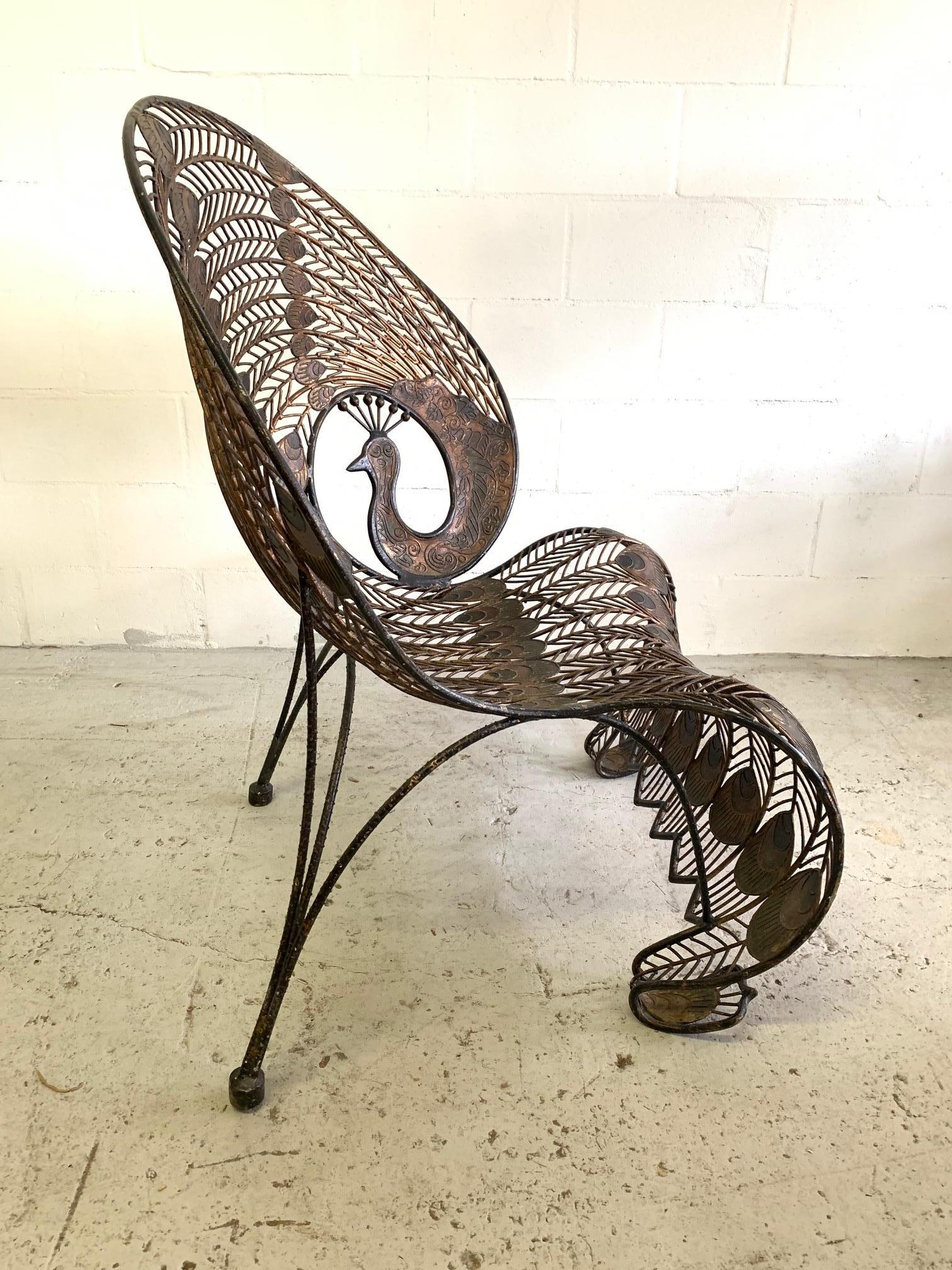 Large Wrought Iron Sculptural Peacock Chair 2