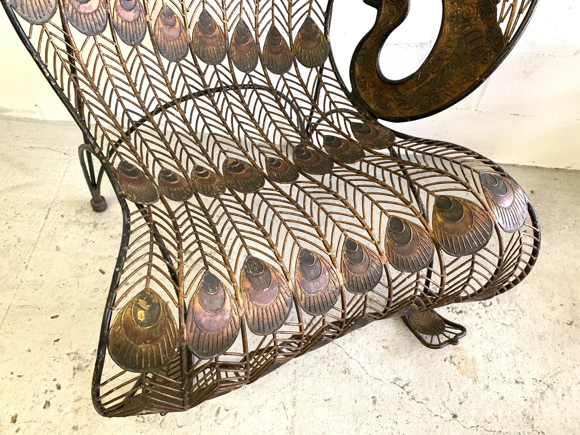 Large Wrought Iron Sculptural Peacock Chair 3