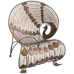 Vintage Large Wrought Iron Sculptural Peacock Chair