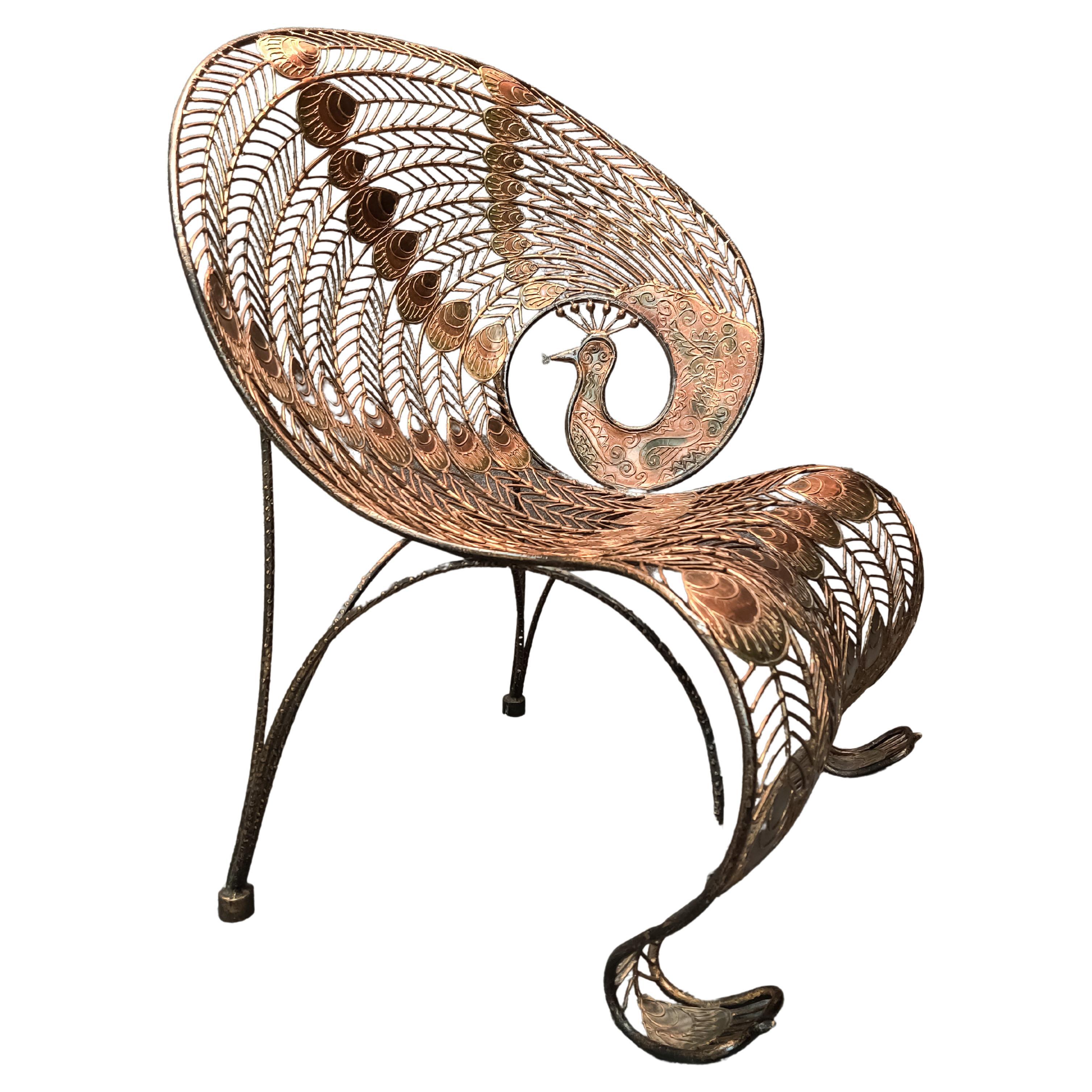 Large Wrought Iron Sculptural Peacock Chair Brutalist Mid-Century Inspired 