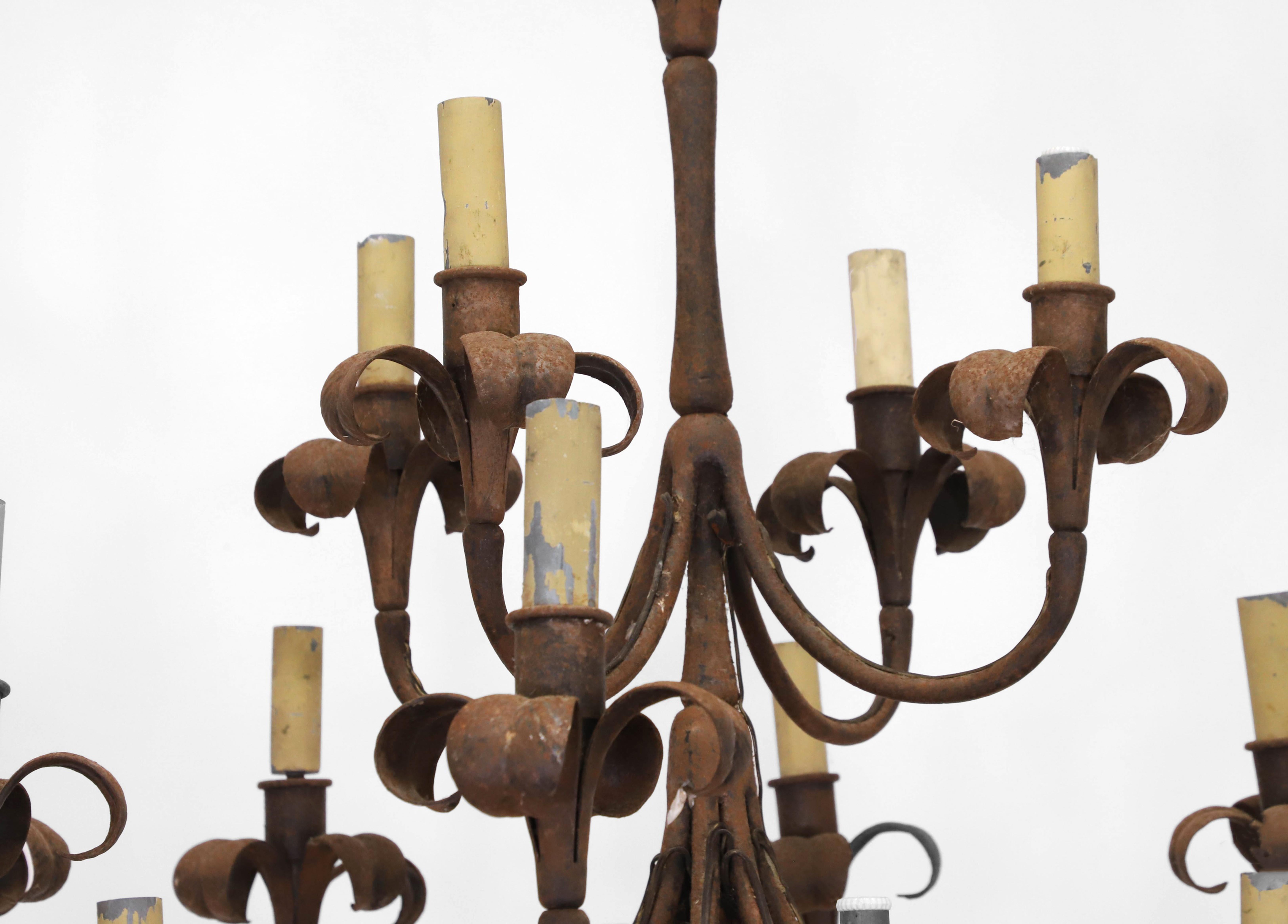 English Large Wrought Iron Sixteen Light Chandelier For Sale