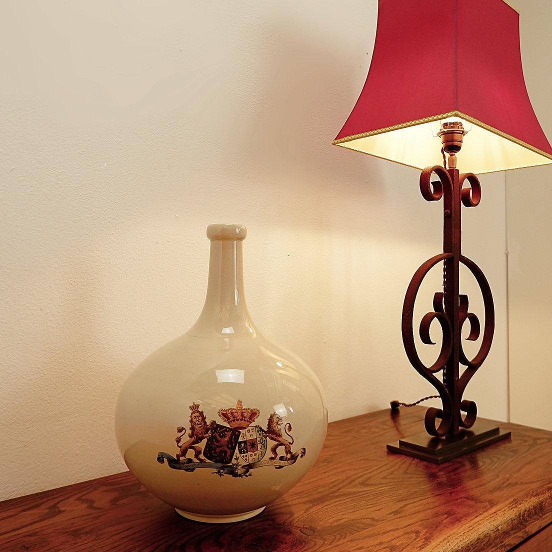 Iron Large wrought iron table lamp For Sale