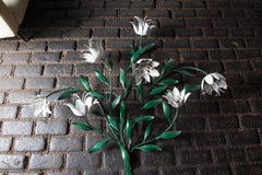 Large Wrought Iron Tulip Wall Decoration, Italy, Green & White, 1960s