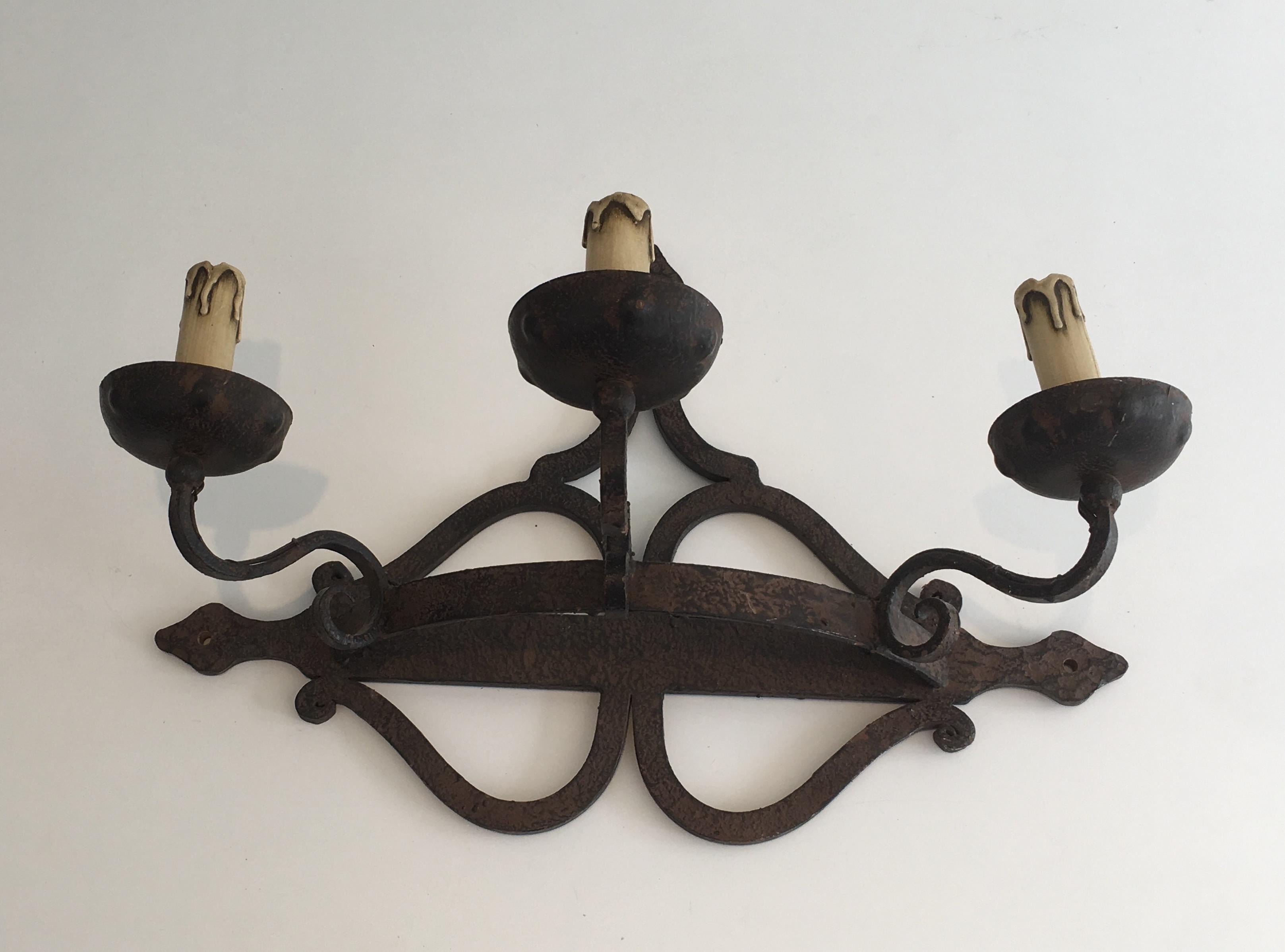 Large Wrought Iron Wall Sconce, French, circa 1950 For Sale 2