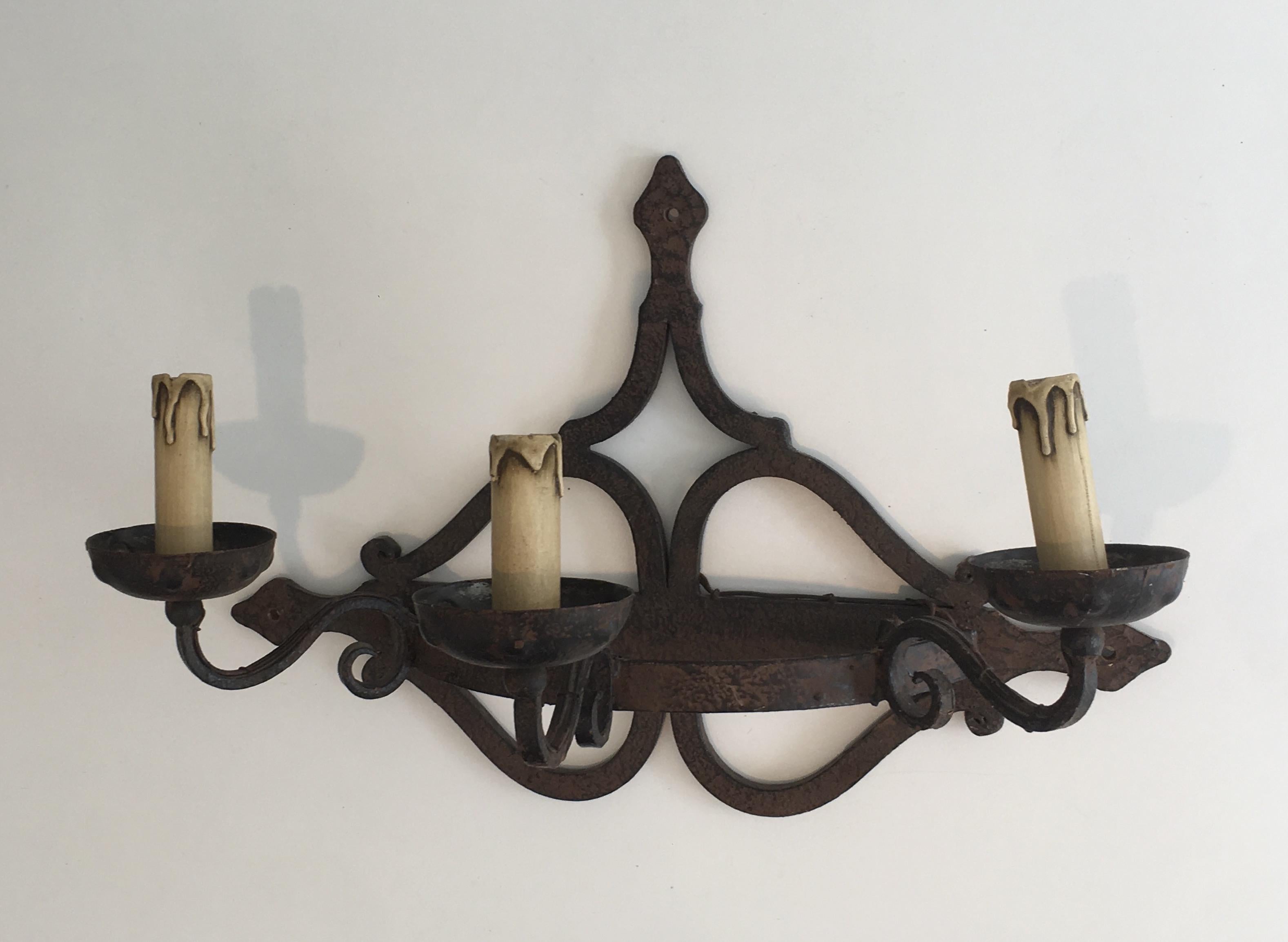 Large Wrought Iron Wall Sconce, French, circa 1950 For Sale 3