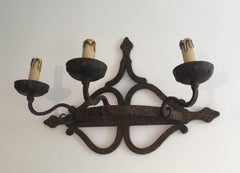 Large Wrought Iron Wall Sconce, French, circa 1950