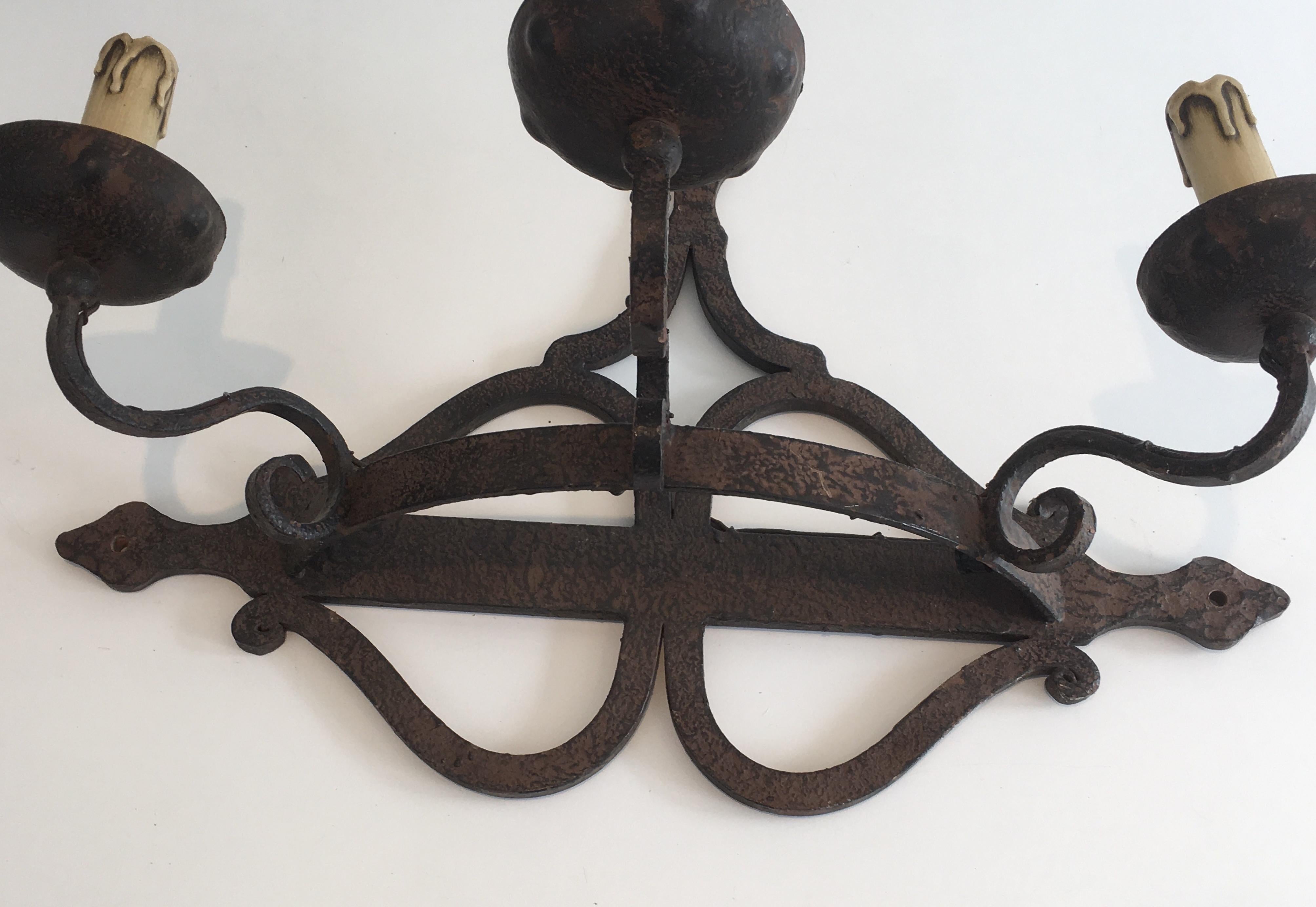 Mid-20th Century Large Wrought Iron Wall Sconce, French, circa 1950 For Sale