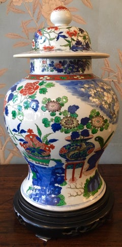 Large Wucai Temple Jar with Base