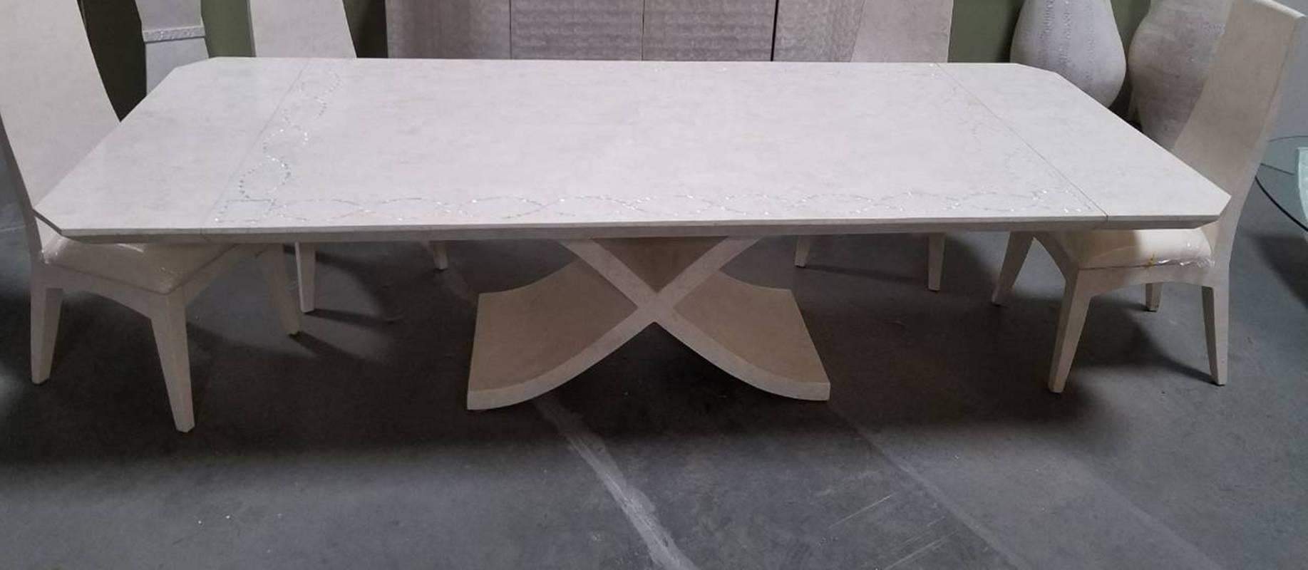 Large X Dining Table in White Tessellated Stone with Trocca Shell Inlay, 1990s For Sale 3