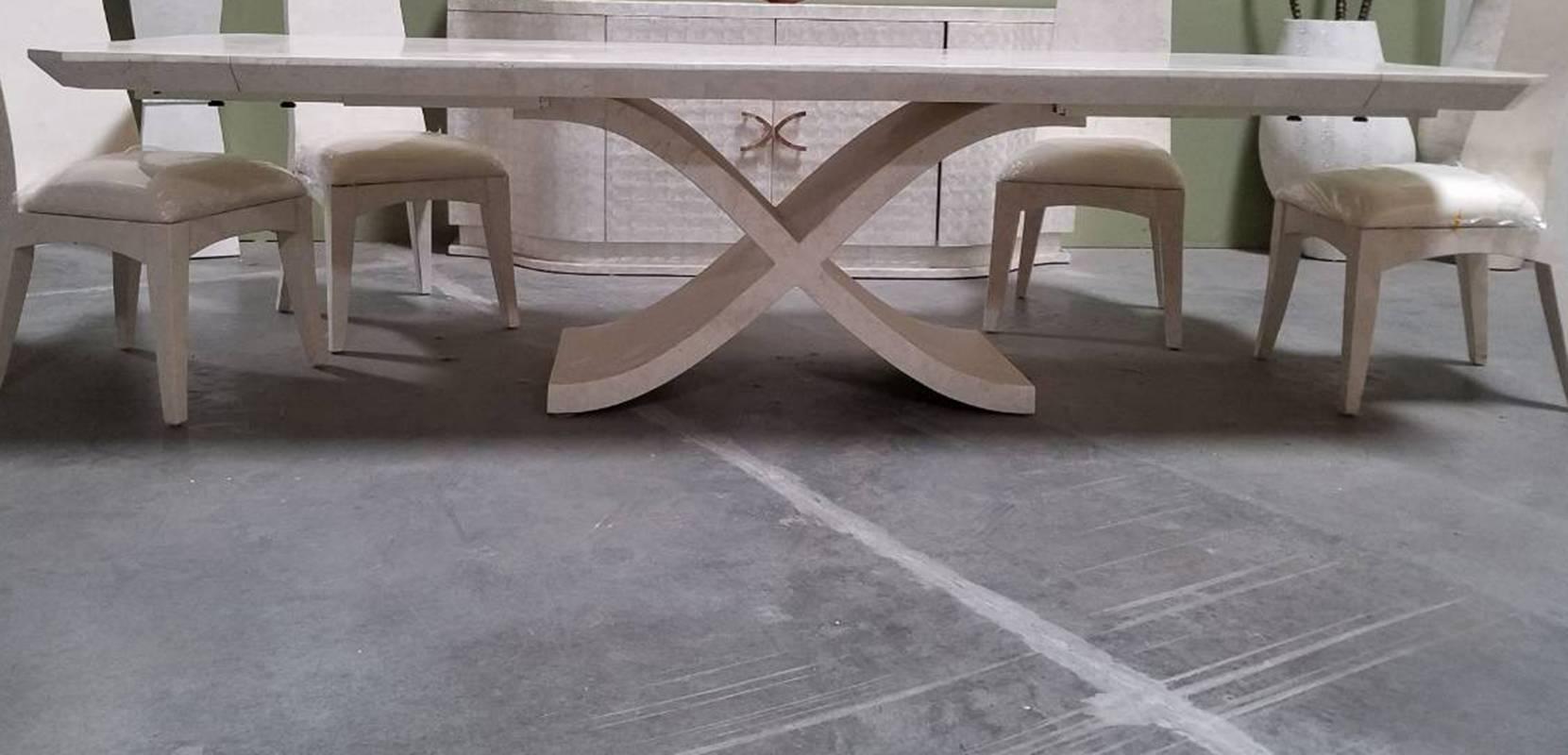 Large X Dining Table in White Tessellated Stone with Trocca Shell Inlay, 1990s For Sale 4
