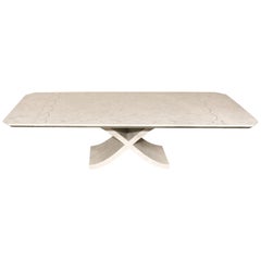 Large X Dining Table in White Tessellated Stone with Trocca Shell Inlay, 1990s