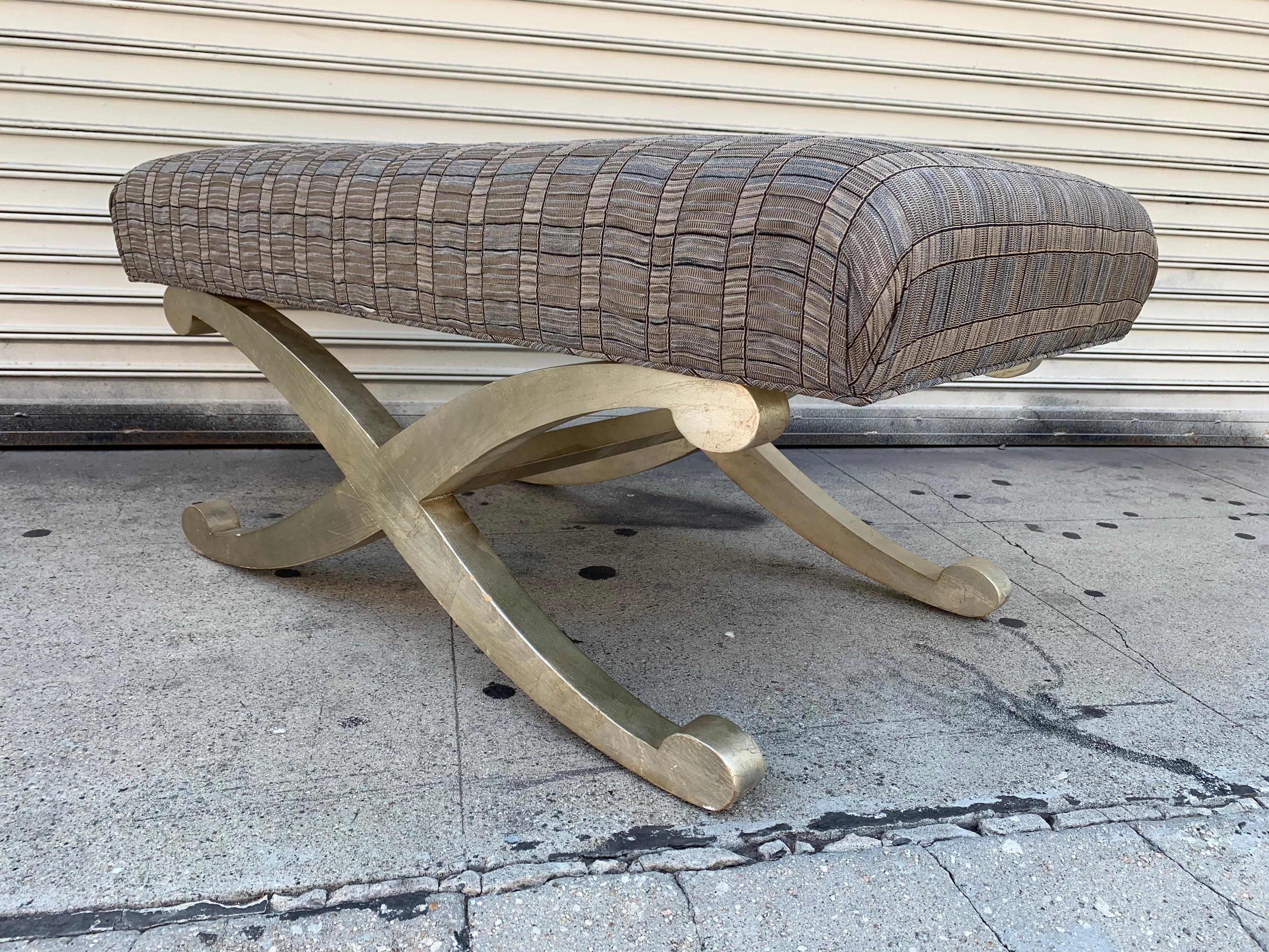 American Large X Frame Bench With Silver Leaf Base by Swaim