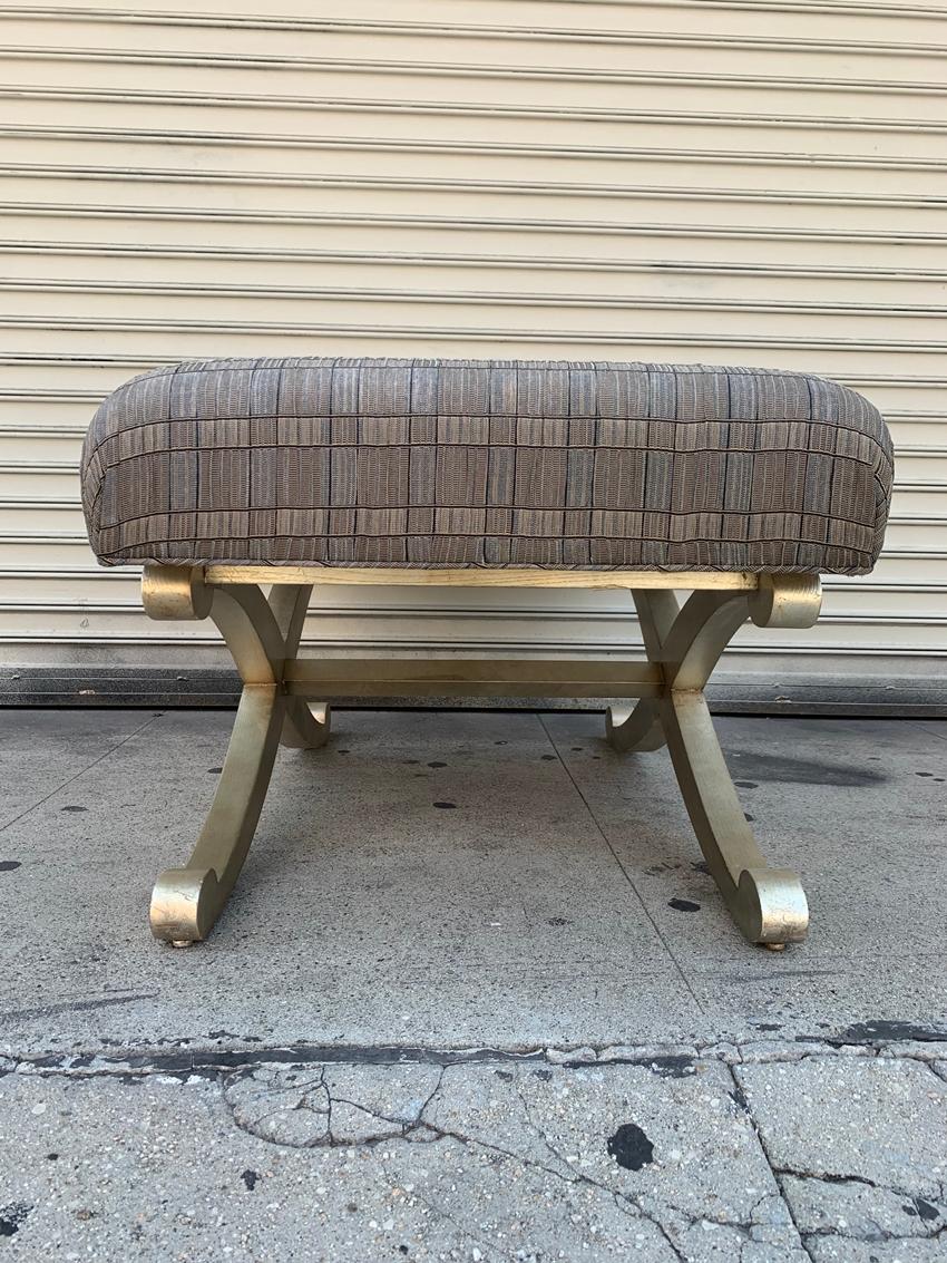 Large X Frame Bench With Silver Leaf Base by Swaim In Good Condition In Los Angeles, CA