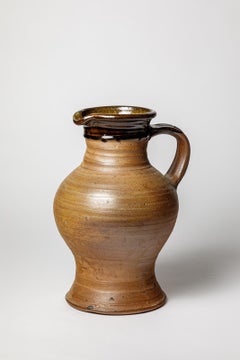 Large XXL 20th century brown and black ceramic vase pitcher by Pierre Digan 1970