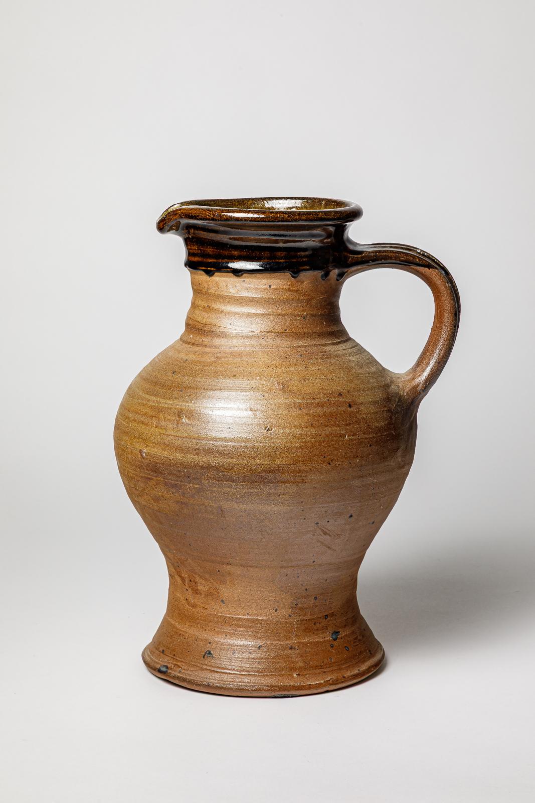 Mid-Century moderno Grande vaso XXL del XX secolo in ceramica marrone e nera di Pierre Digan 1970 in vendita
