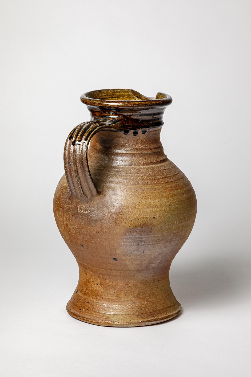 Francese Grande vaso XXL del XX secolo in ceramica marrone e nera di Pierre Digan 1970 in vendita