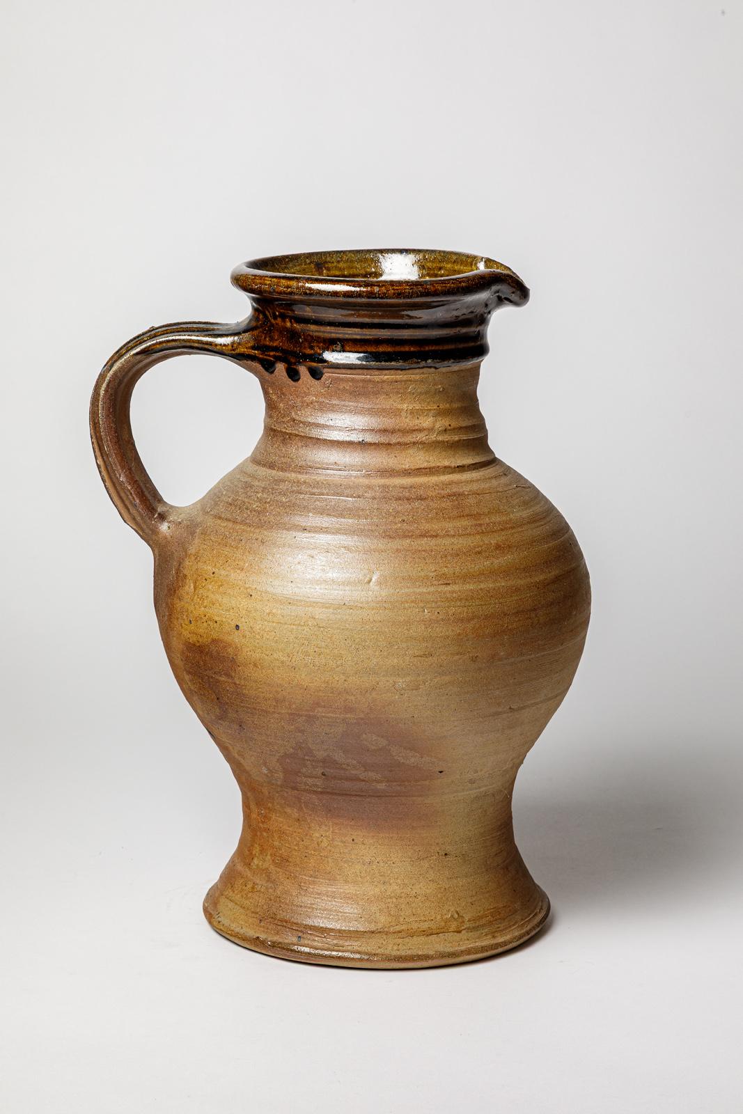Ceramica Grande vaso XXL del XX secolo in ceramica marrone e nera di Pierre Digan 1970 in vendita