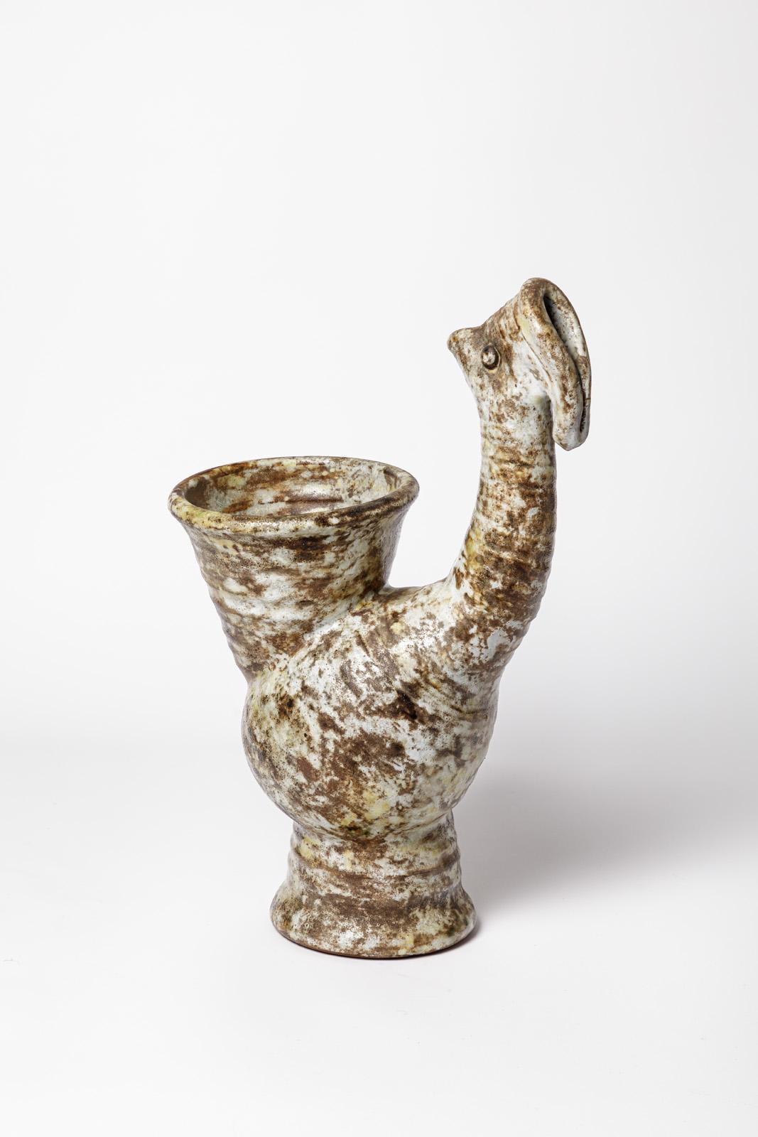 Mid-Century Modern Large XXth Century Bird Ceramic Vase or Sculpture by Alexandre Kostanda 1950 For Sale