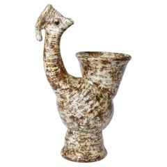 Vintage Large XXth Century Bird Ceramic Vase or Sculpture by Alexandre Kostanda 1950