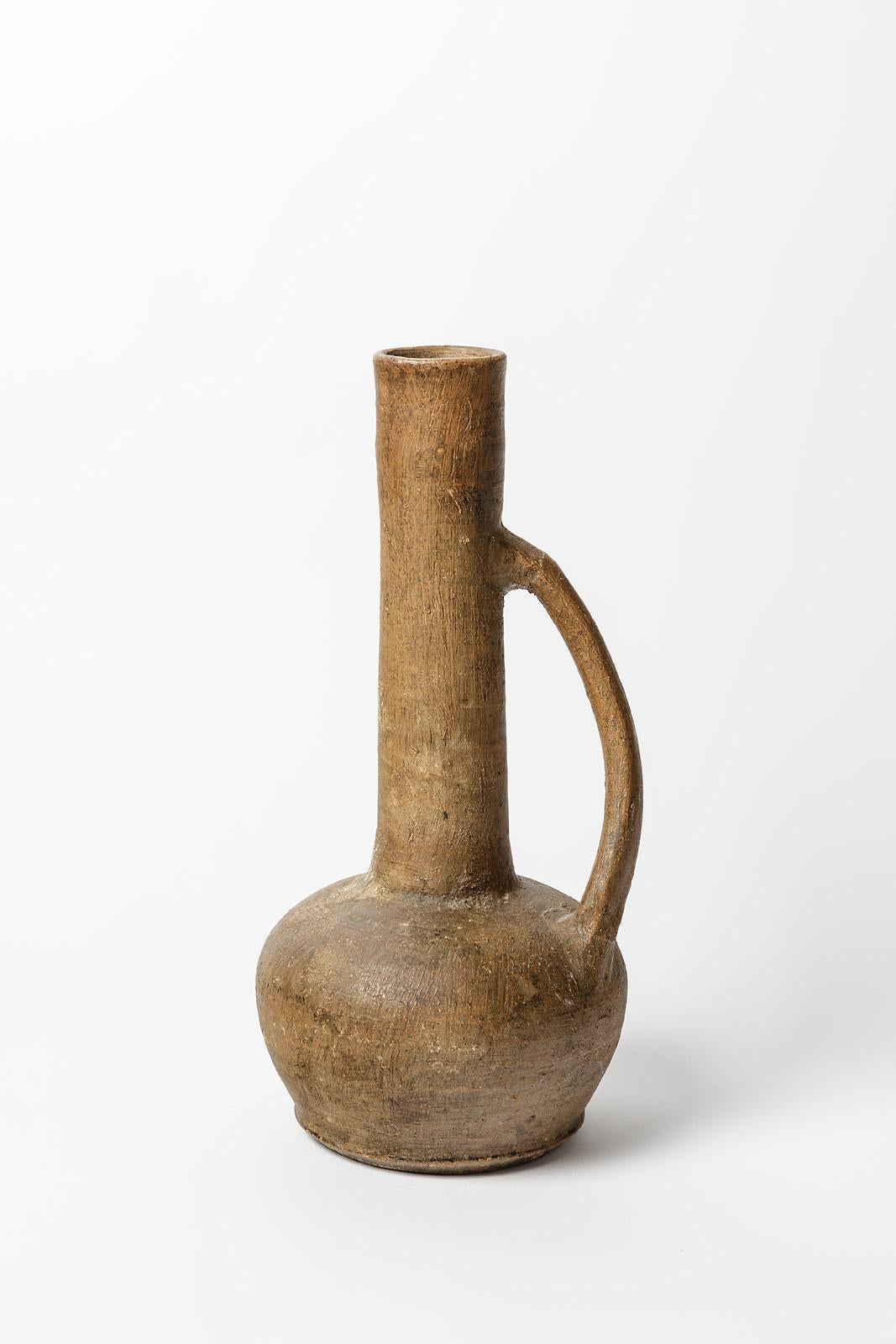 Große XXth Century Design Brown Keramik Vase Abstrakte Freie Form 1970 (Moderne der Mitte des Jahrhunderts) im Angebot