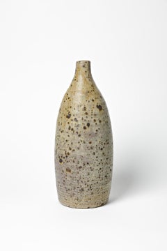 Large 20th Century Grey Stoneware Ceramic Vase Bottle by La Borne Potters Unique