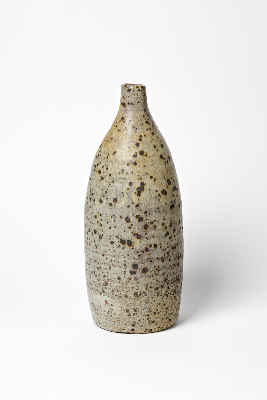 Mid-Century Modern Large 20th Century Grey Stoneware Ceramic Vase Bottle by La Borne Potters Unique For Sale