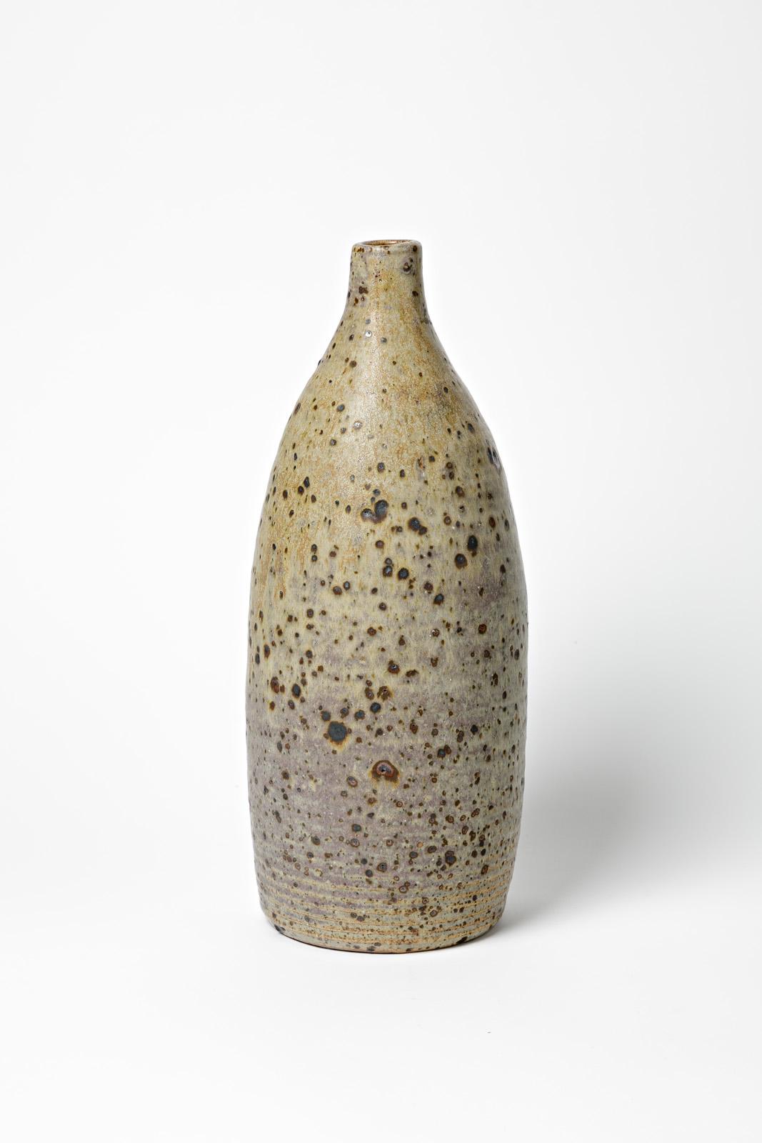 Large 20th Century Grey Stoneware Ceramic Vase Bottle by La Borne Potters Unique In Excellent Condition For Sale In Neuilly-en- sancerre, FR