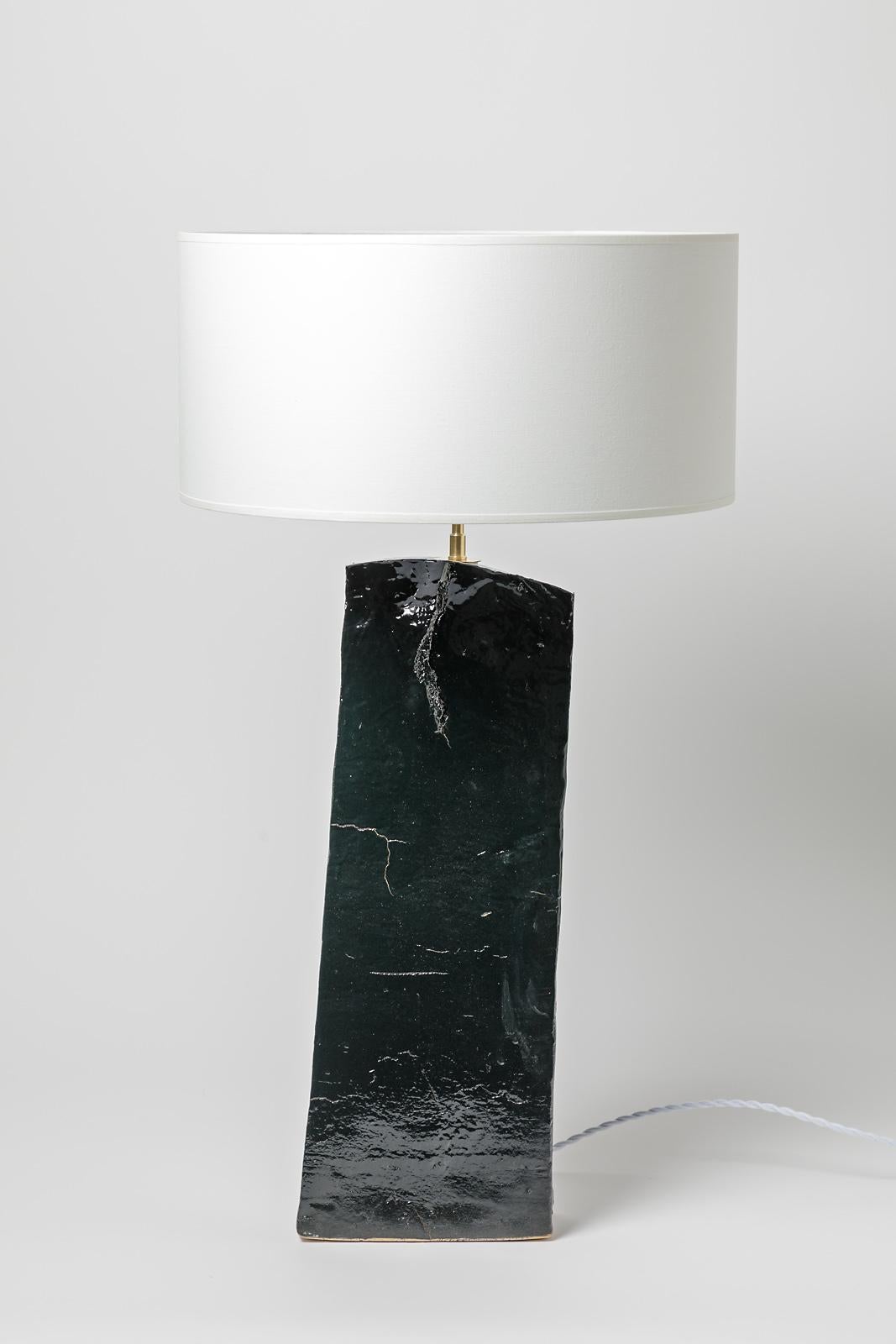 20th Century Large XXth Century Stoneware Ceramic Table Lamp Unique Handmade Design For Sale