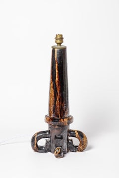 Large XXth Century White and Brown Ceramic Table Lamp Att. to Gio Colucci