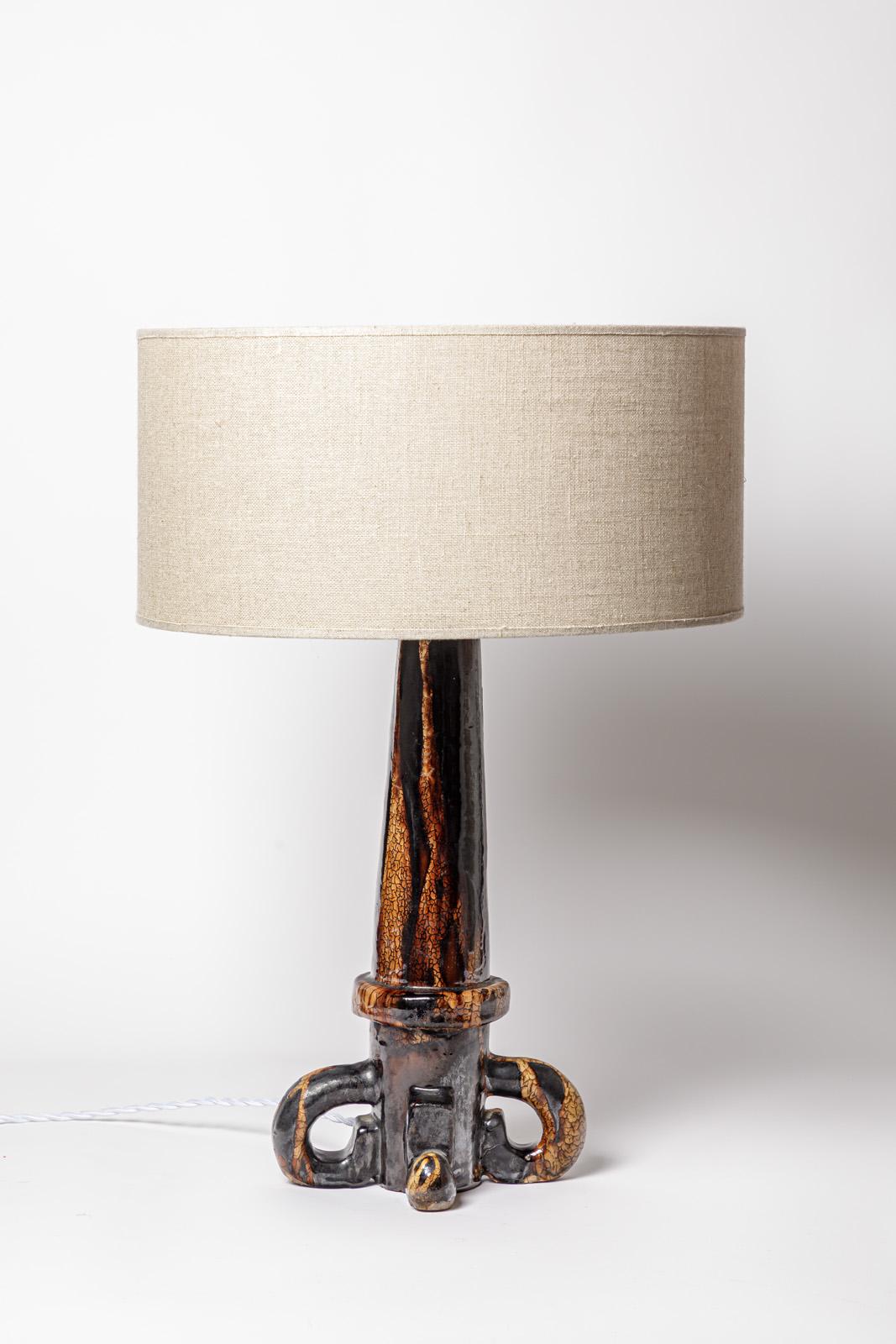 20th Century Large XXth Century White and Brown Ceramic Table Lamp Att. to Gio Colucci For Sale