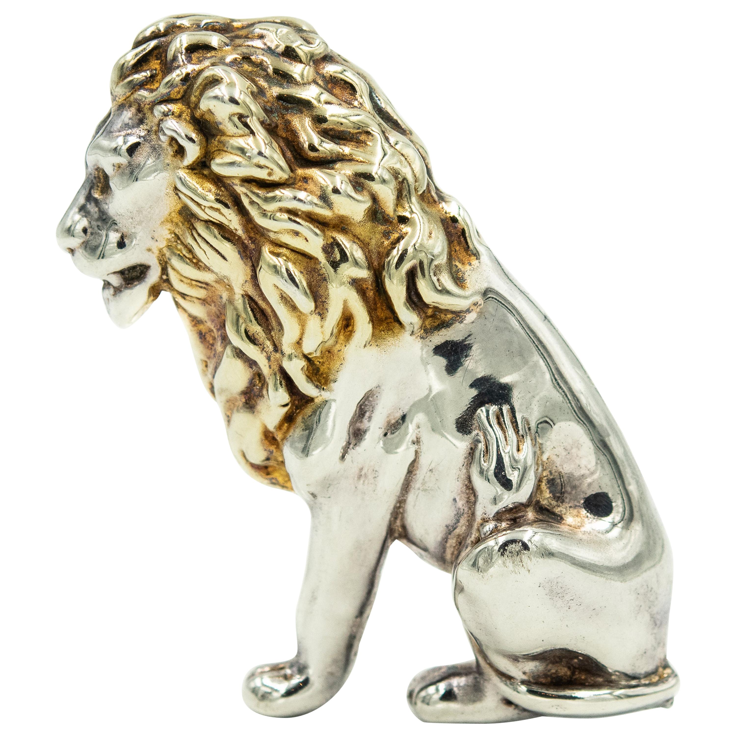 Large Yaacov Heller Sterling Silver Lion with Gilt Mane Brooch 3" Tall