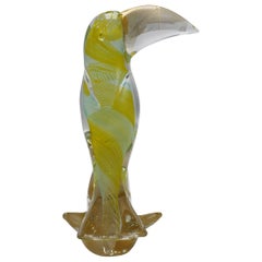 Large Yellow and Blue Latticinio Murano Toucan, circa 1950