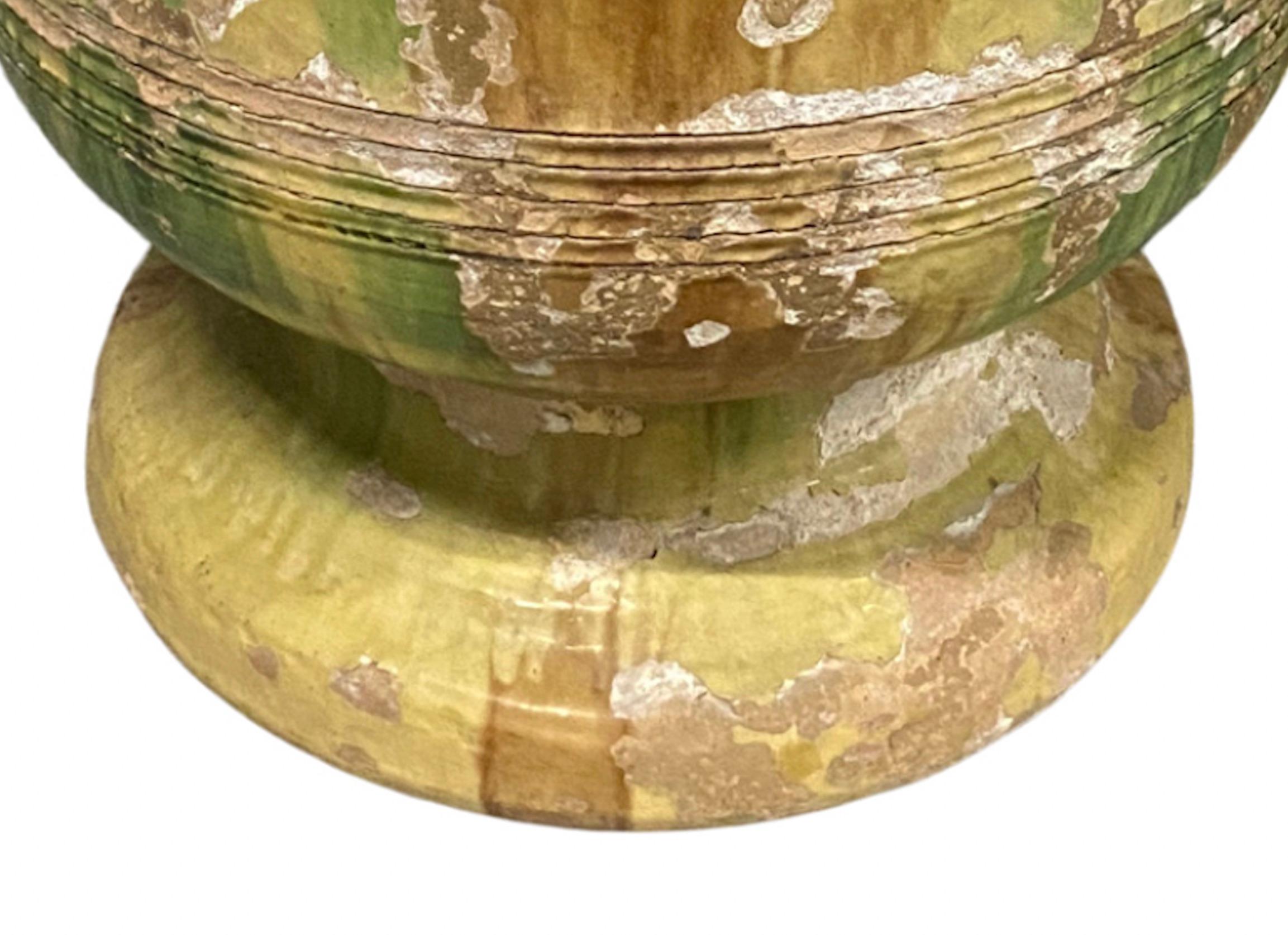 Large Yellow and Green Glazed Terra Cotta Anduze Pot In Good Condition In Sag Harbor, NY