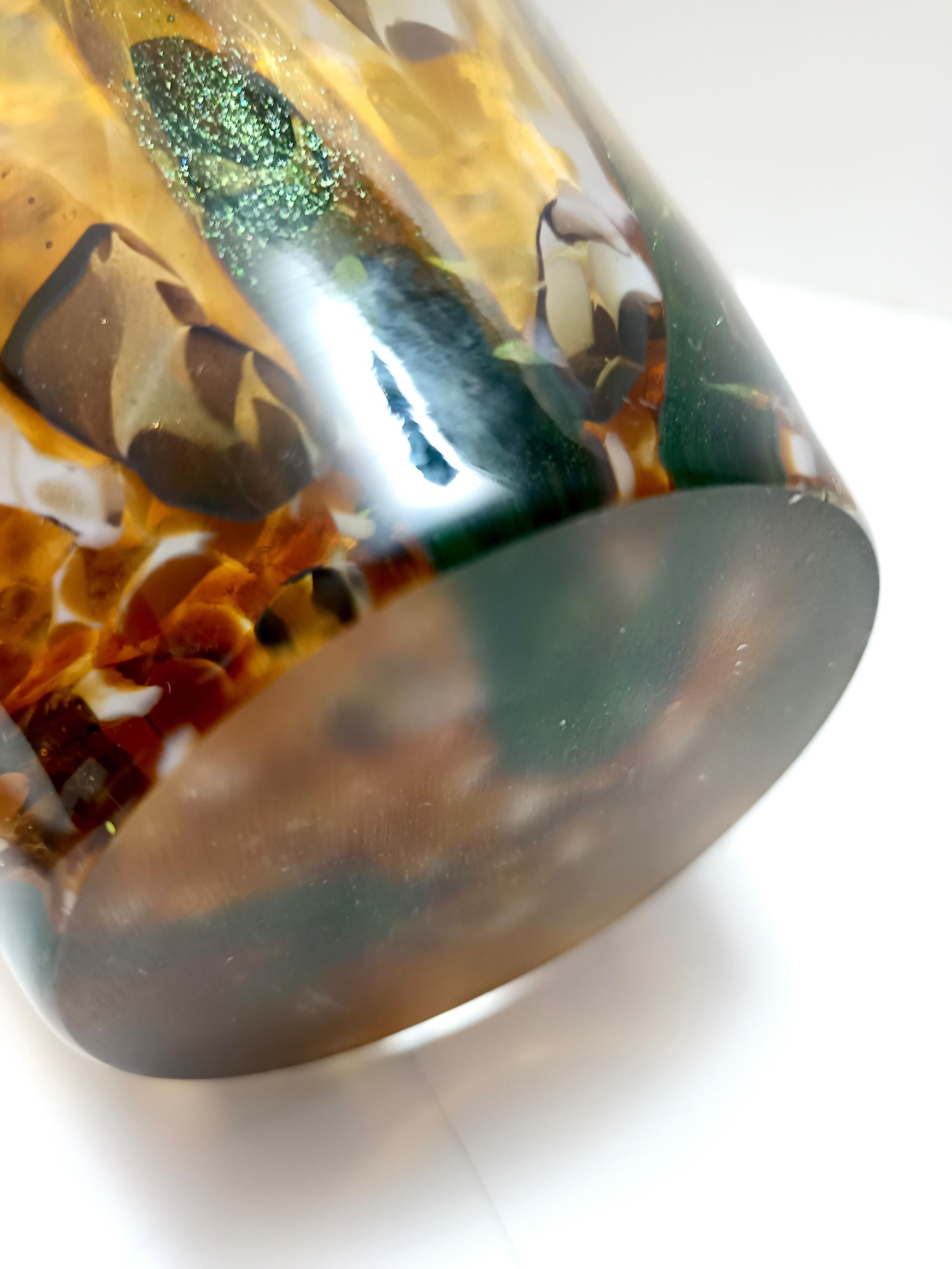 Gran jarrón de cristal de Murano amarillo y verde atribuido a Fratelli Toso con aventurina en venta 4