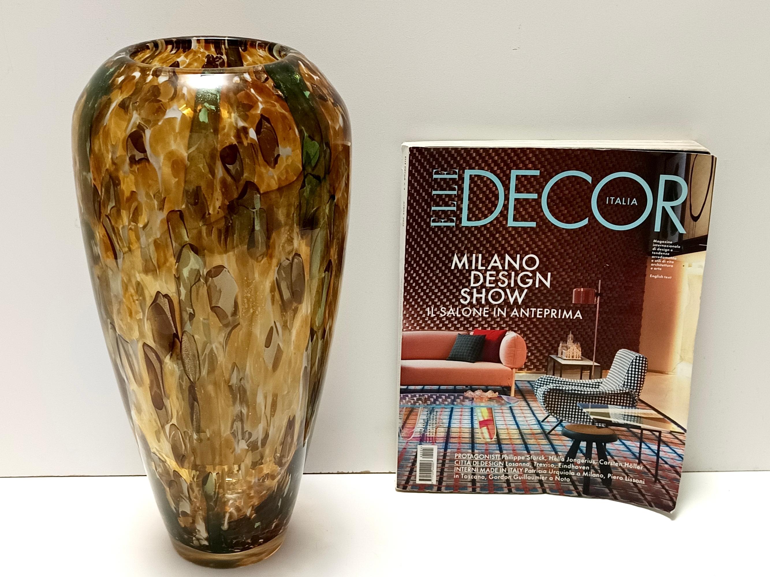 Gran jarrón de cristal de Murano amarillo y verde atribuido a Fratelli Toso con aventurina Moderno de mediados de siglo en venta