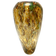 Large Yellow and Green Murano Glass Vase attr. to Fratelli Toso with Aventurine