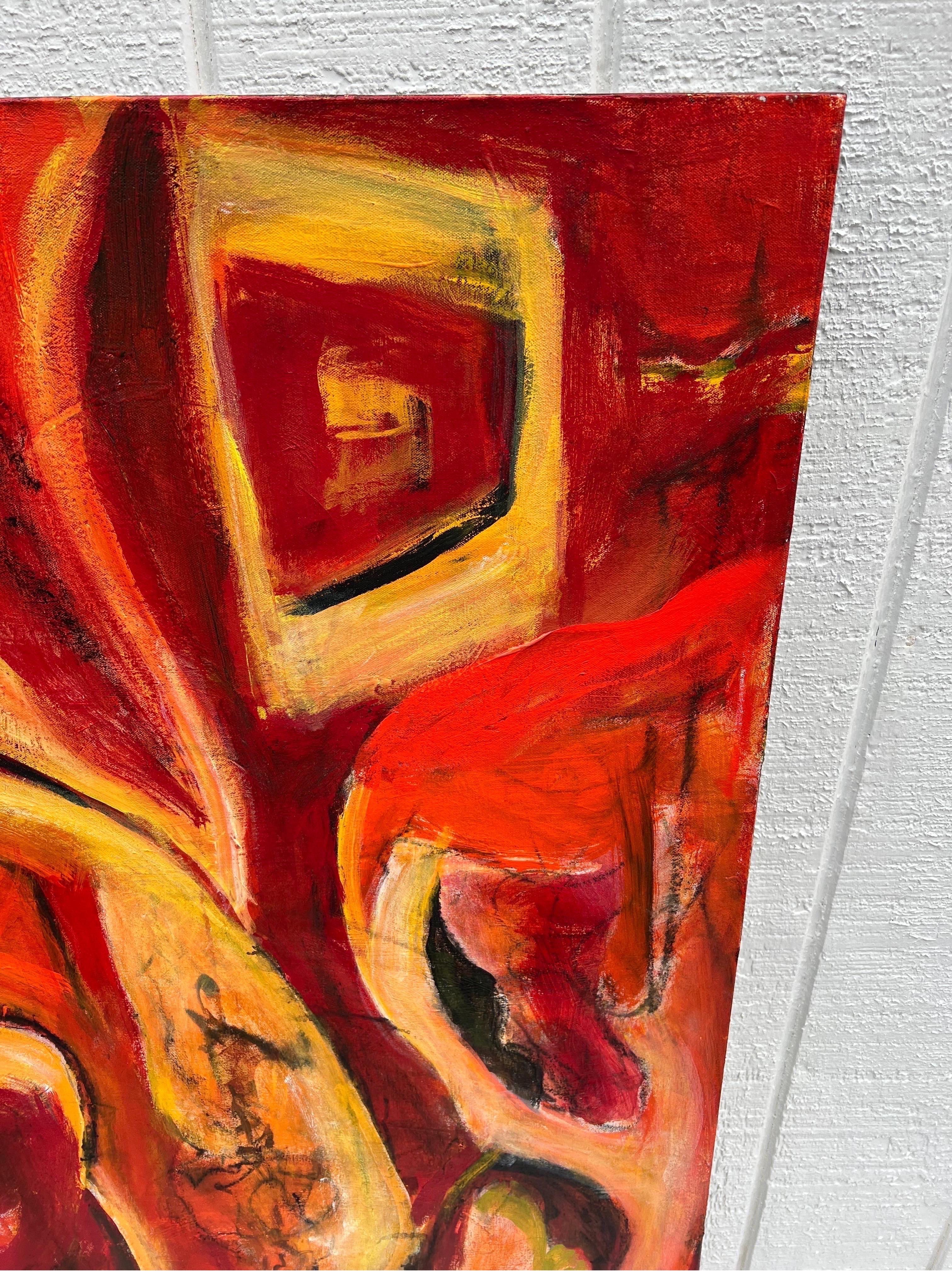 Grand abstrait jaune et rouge de Carol Bertrand en vente 3